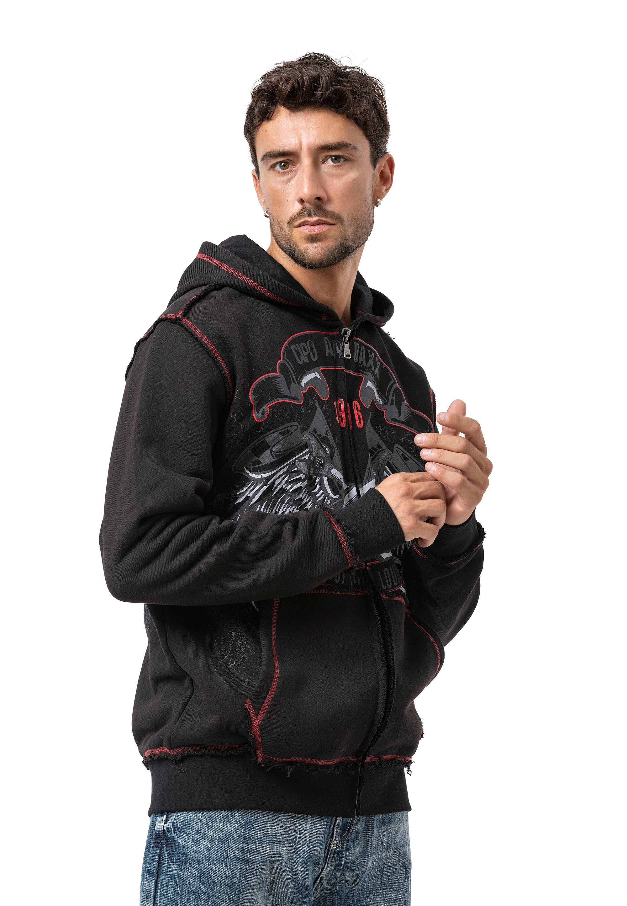 CL598 Men's Hooded Sweatshirt – Eagle Print & CHROME BLACK 1996 Rock Style Streetwear