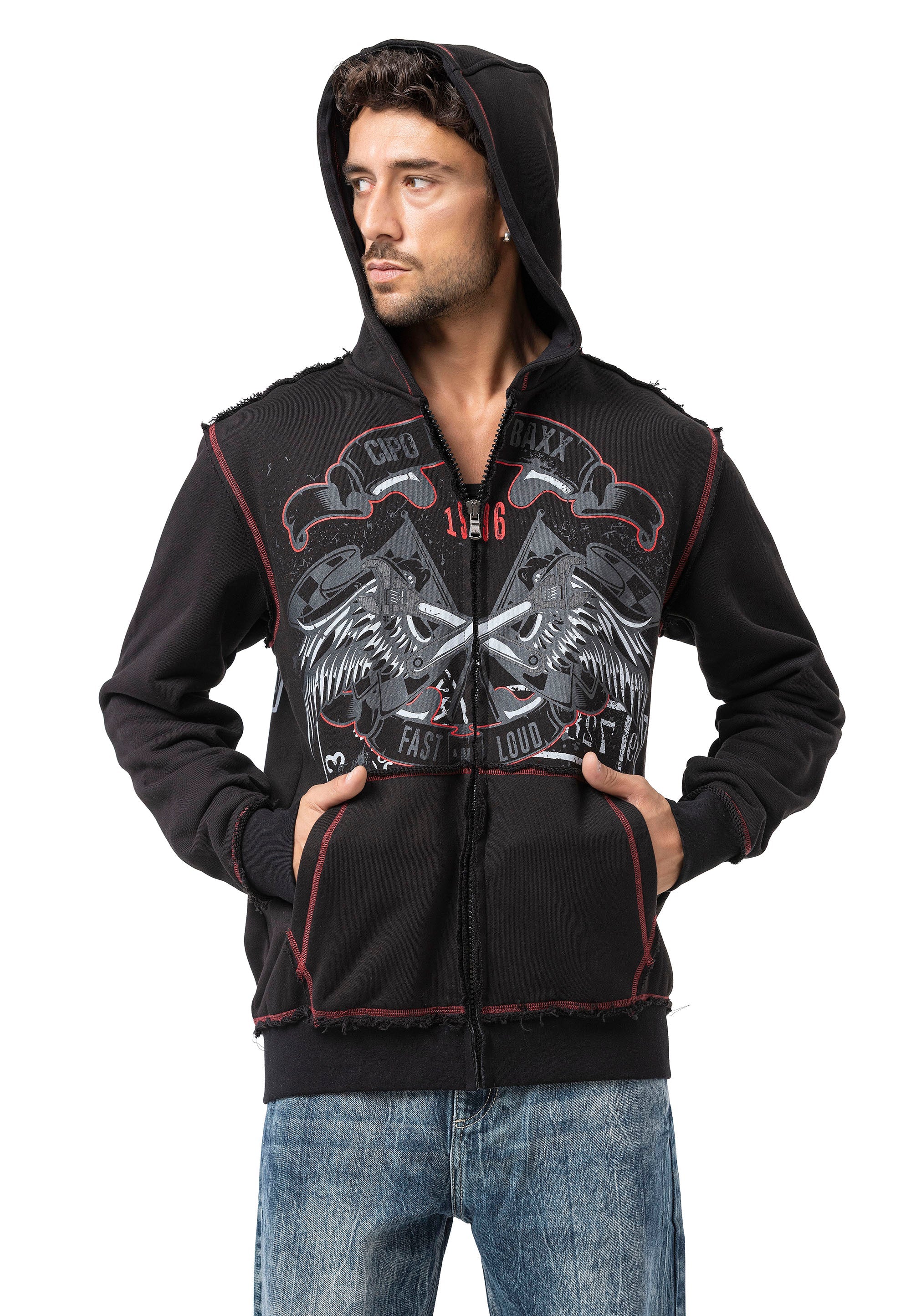 CL598 Men's Hooded Sweatshirt – Eagle Print & CHROME BLACK 1996 Rock Style Streetwear