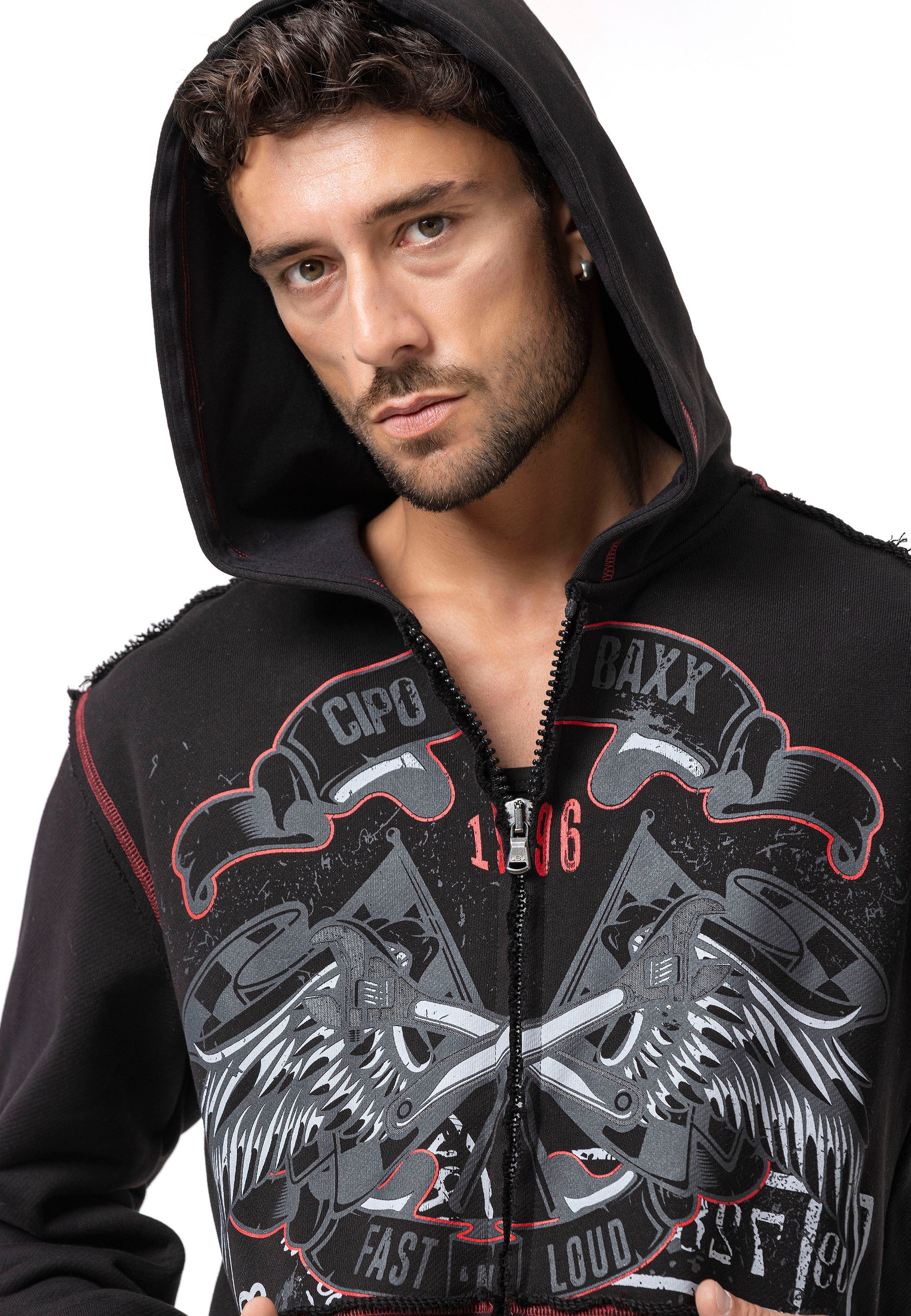 CL598 Men's Hooded Sweatshirt – Eagle Print & CHROME BLACK 1996 Rock Style Streetwear