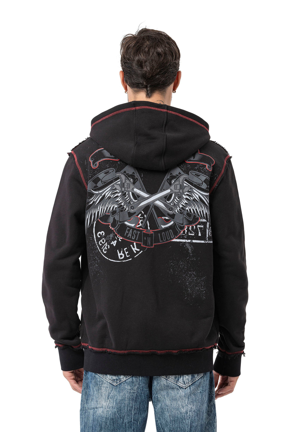 CL598 Men's Hooded Sweatshirt – Eagle Print & CHROME BLACK 1996 Rock Style Streetwear