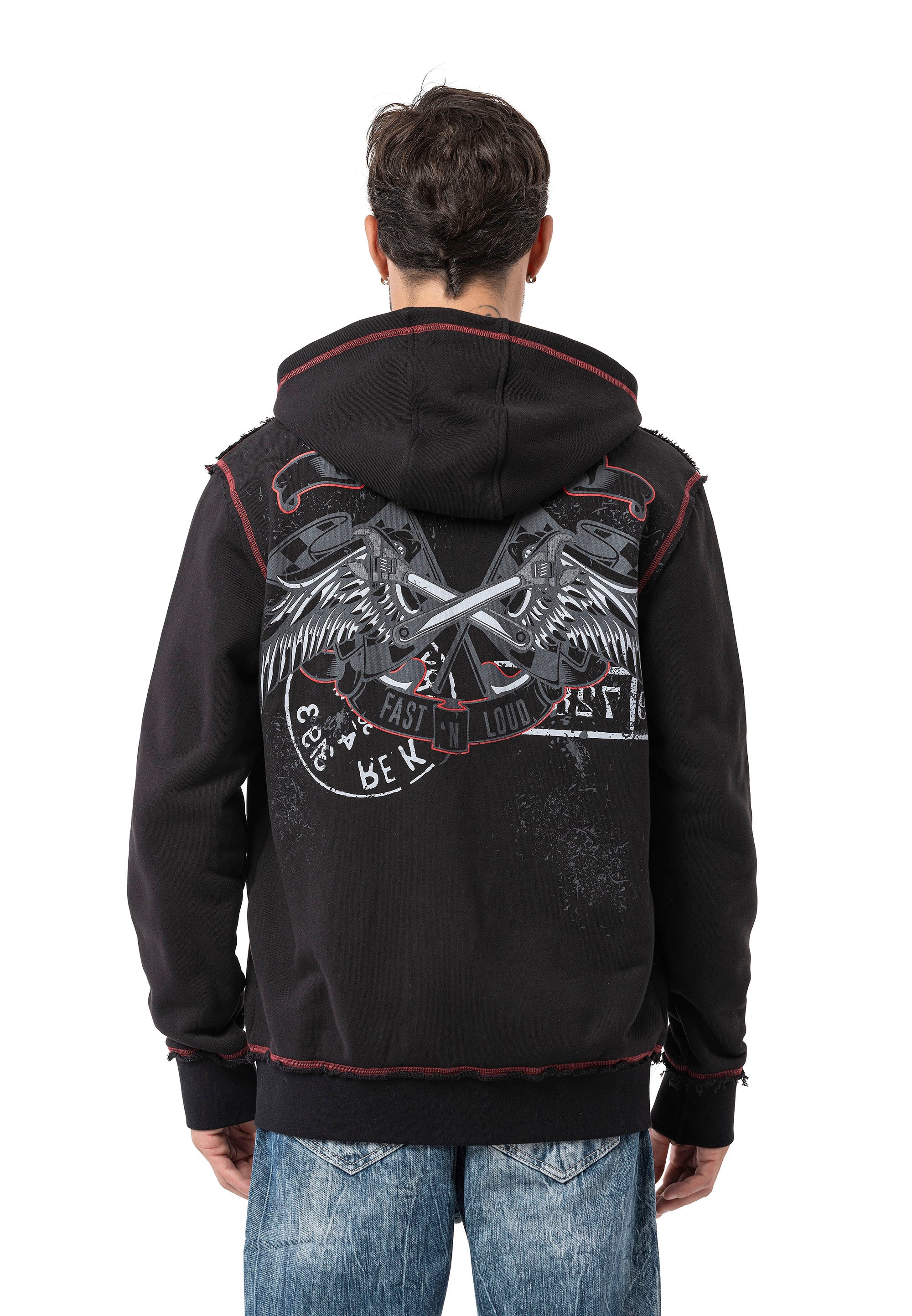 CL598 Men's Hooded Sweatshirt – Eagle Print & CHROME BLACK 1996 Rock Style Streetwear