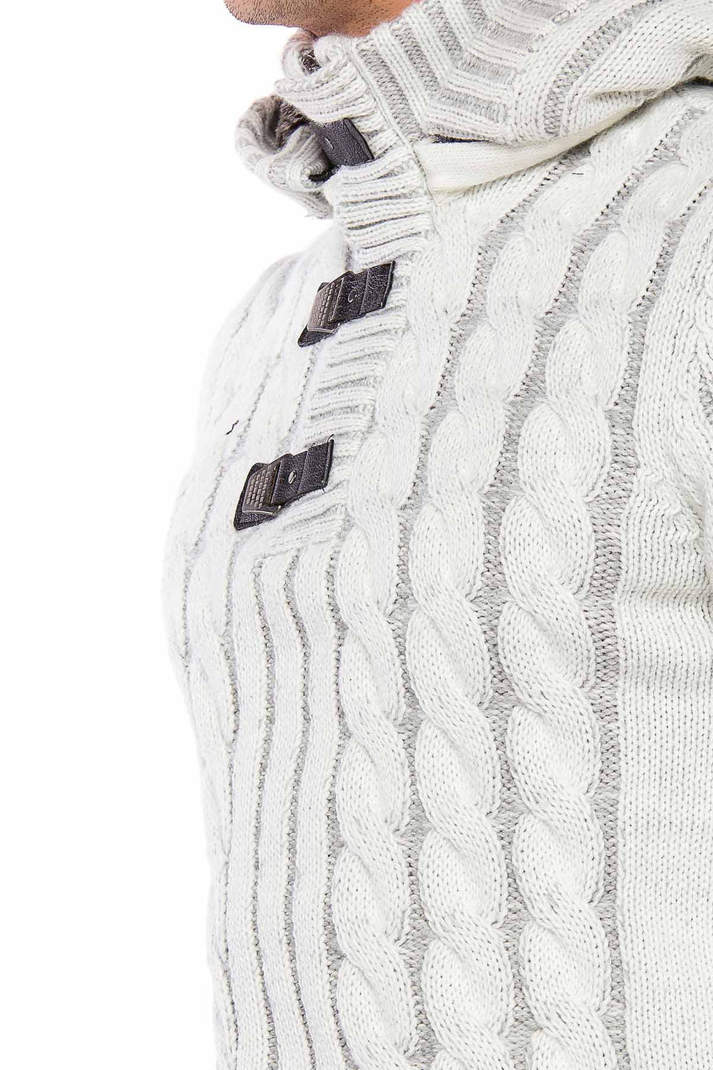 CP214 Plush Hooded Collar Knit Pattern Heavyweight Sweater