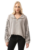 WL380 Women's Crop Oversized Half-Zip Cotton Beige Sweatshirt