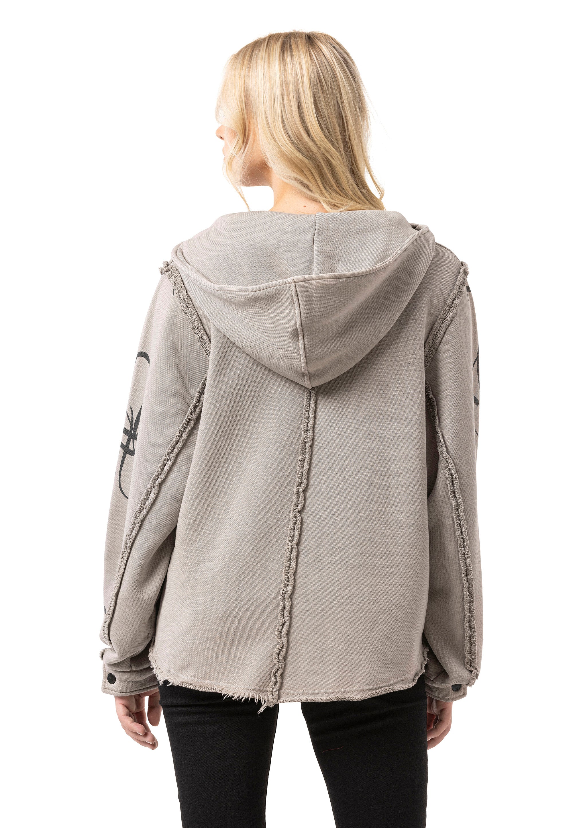 WL380 Women's Crop Oversized Half-Zip Cotton Beige Sweatshirt