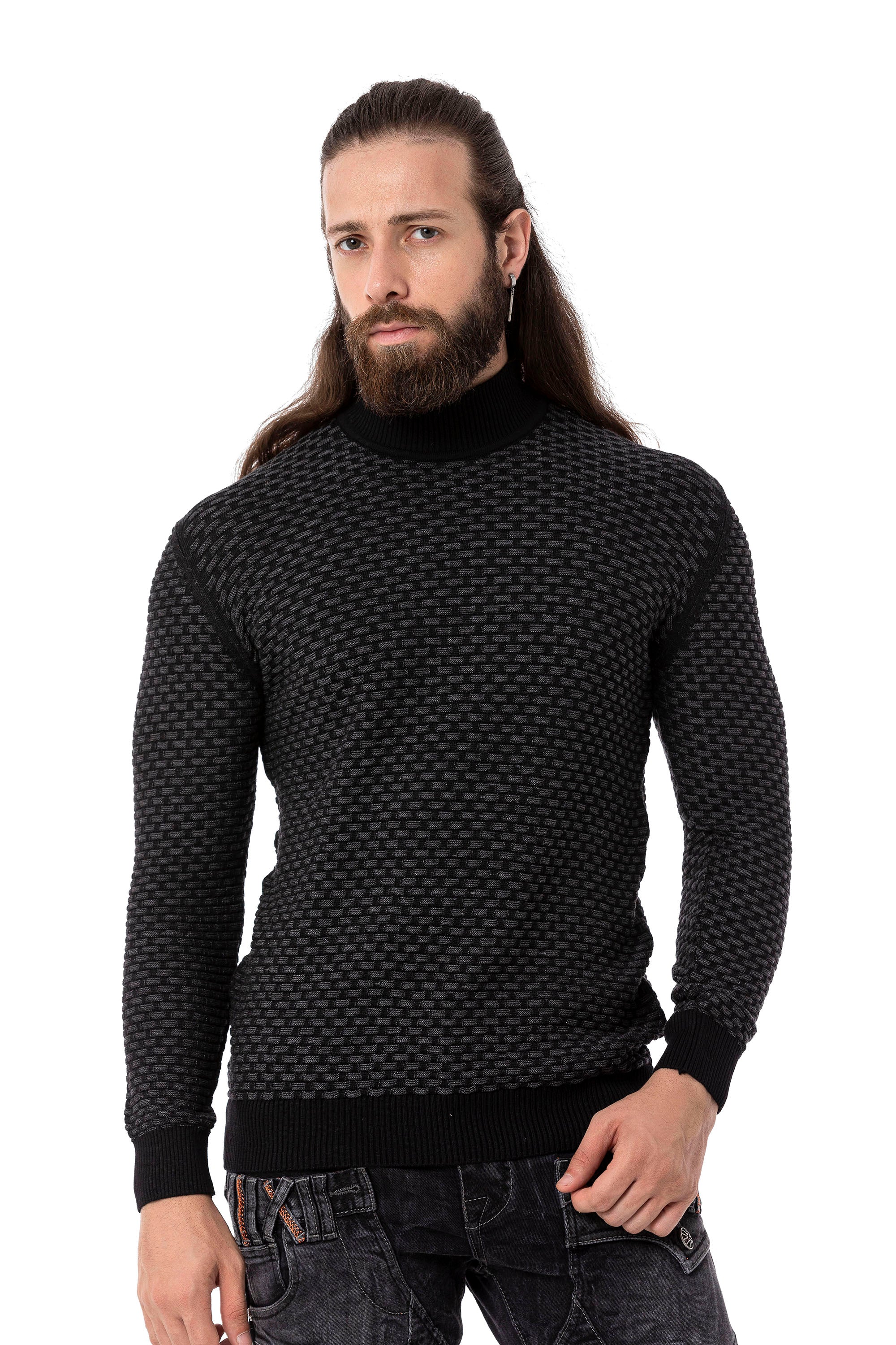 CP274 Half Turtleneck Textured Sweater