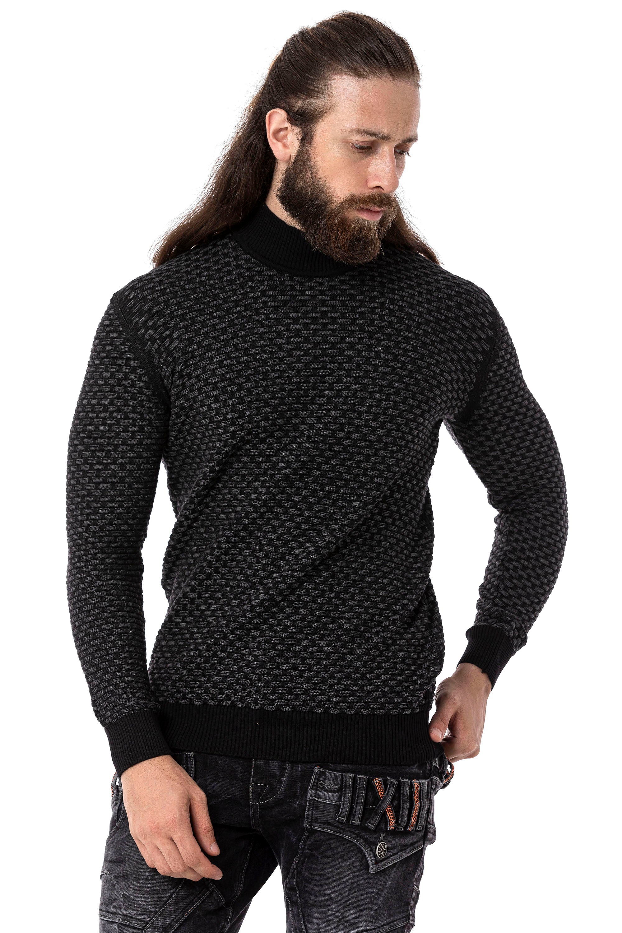 CP274 Half Turtleneck Textured Sweater