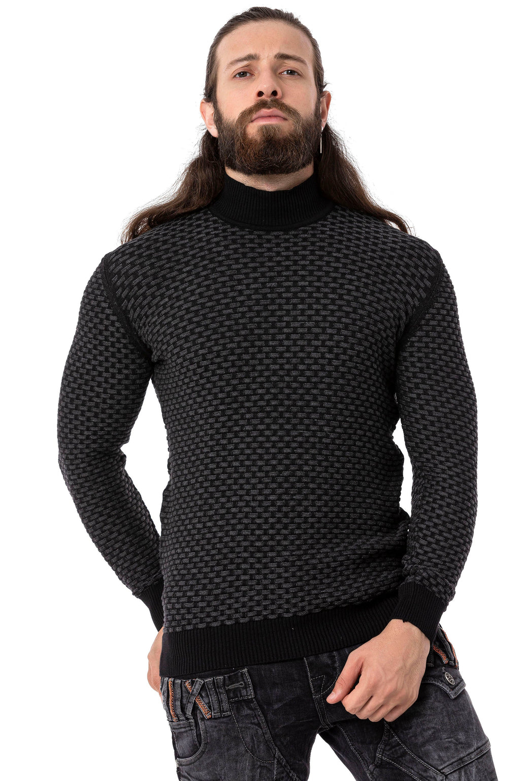 CP274 Half Turtleneck Textured Sweater