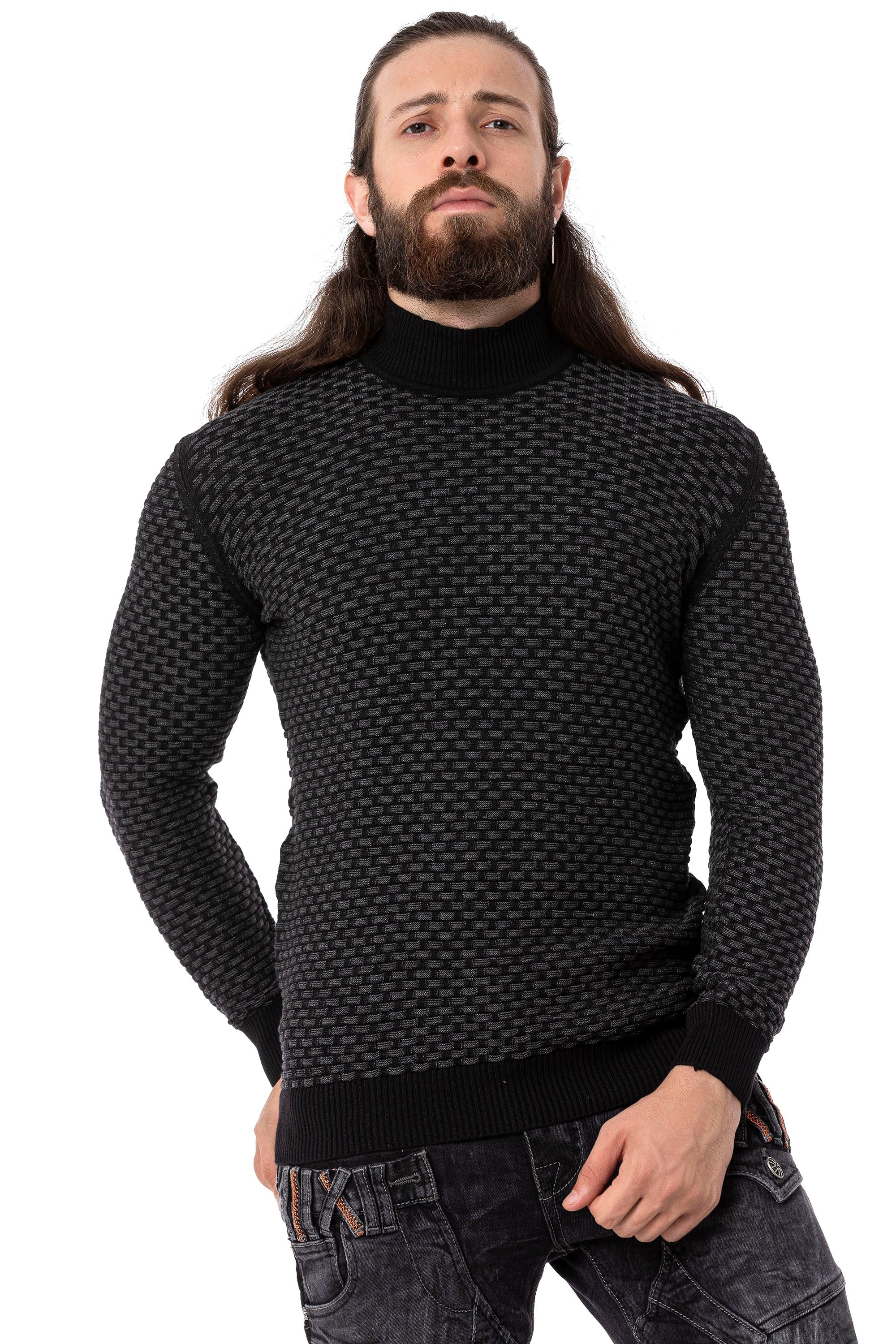 CP274 Half Turtleneck Textured Sweater