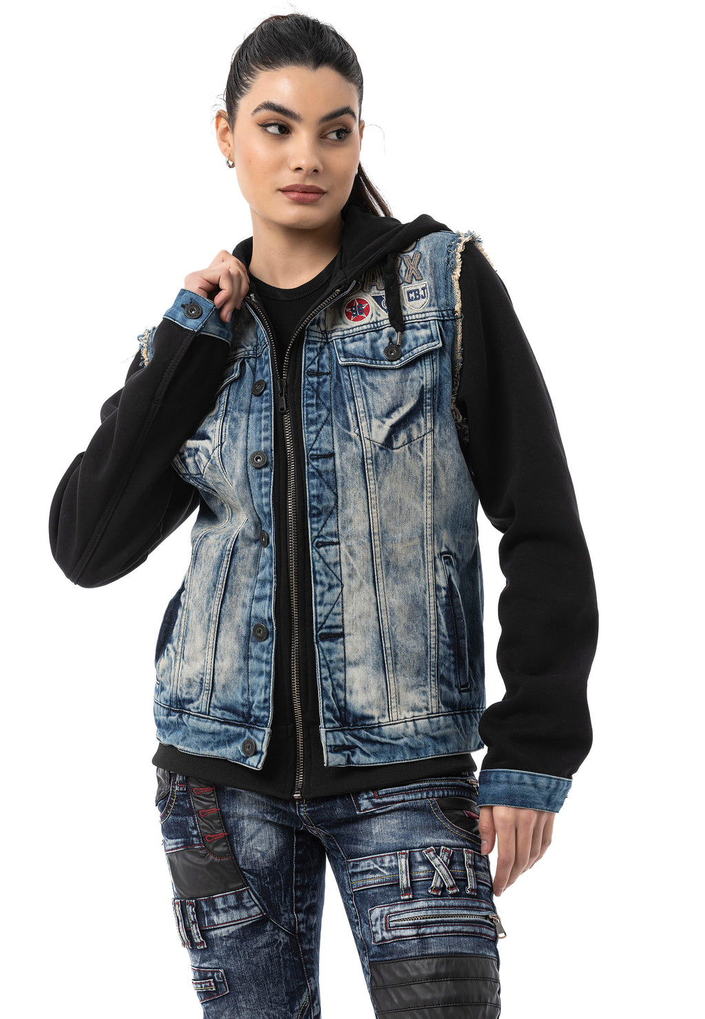 WJ235 Women’s Denim Jacket with Hood