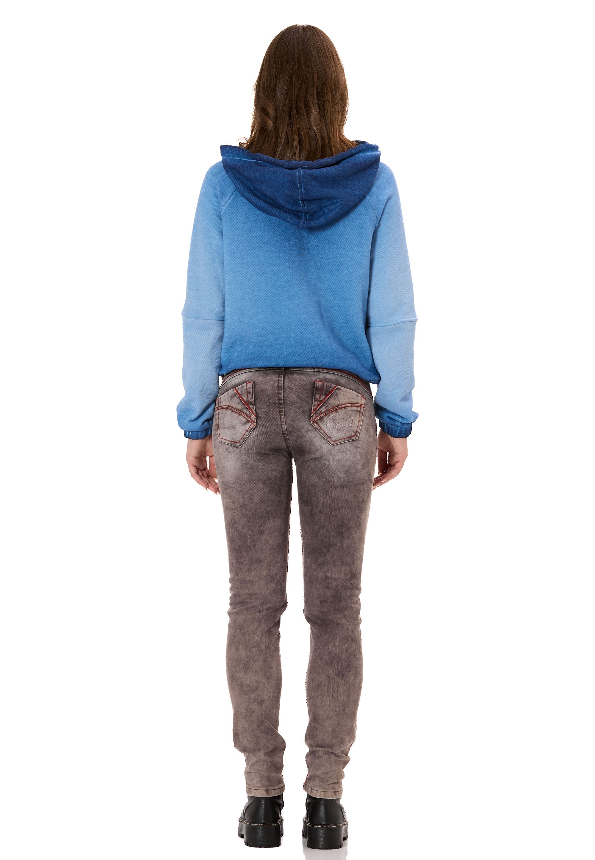 WL373 Women's Crop Oversized Hooded Washed Half-Zip Sweatshirt
