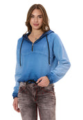 WL373 Women's Crop Oversized Hooded Washed Half-Zip Sweatshirt