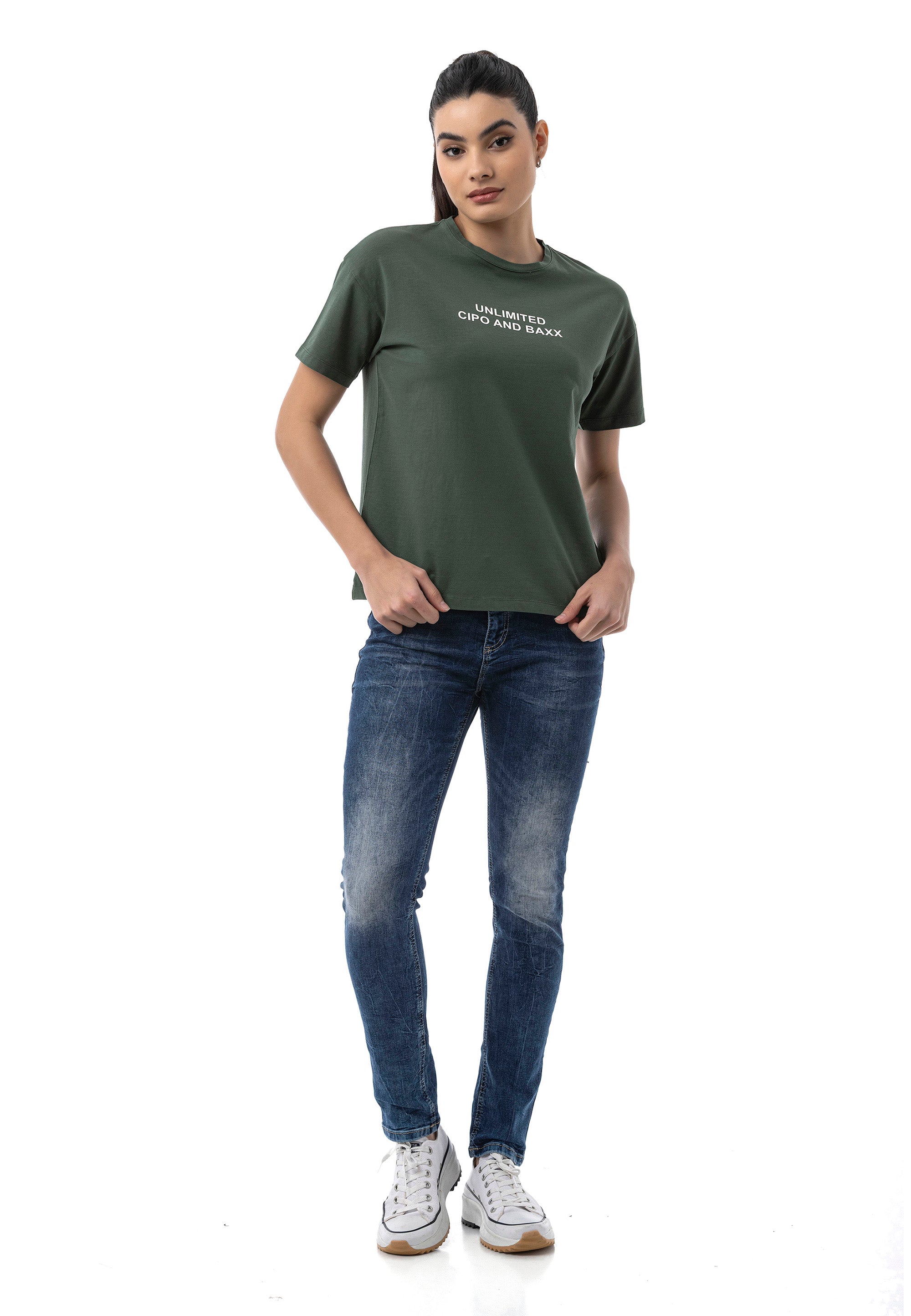 WT390 Women's Regular Fit Printed Basic T-Shirt