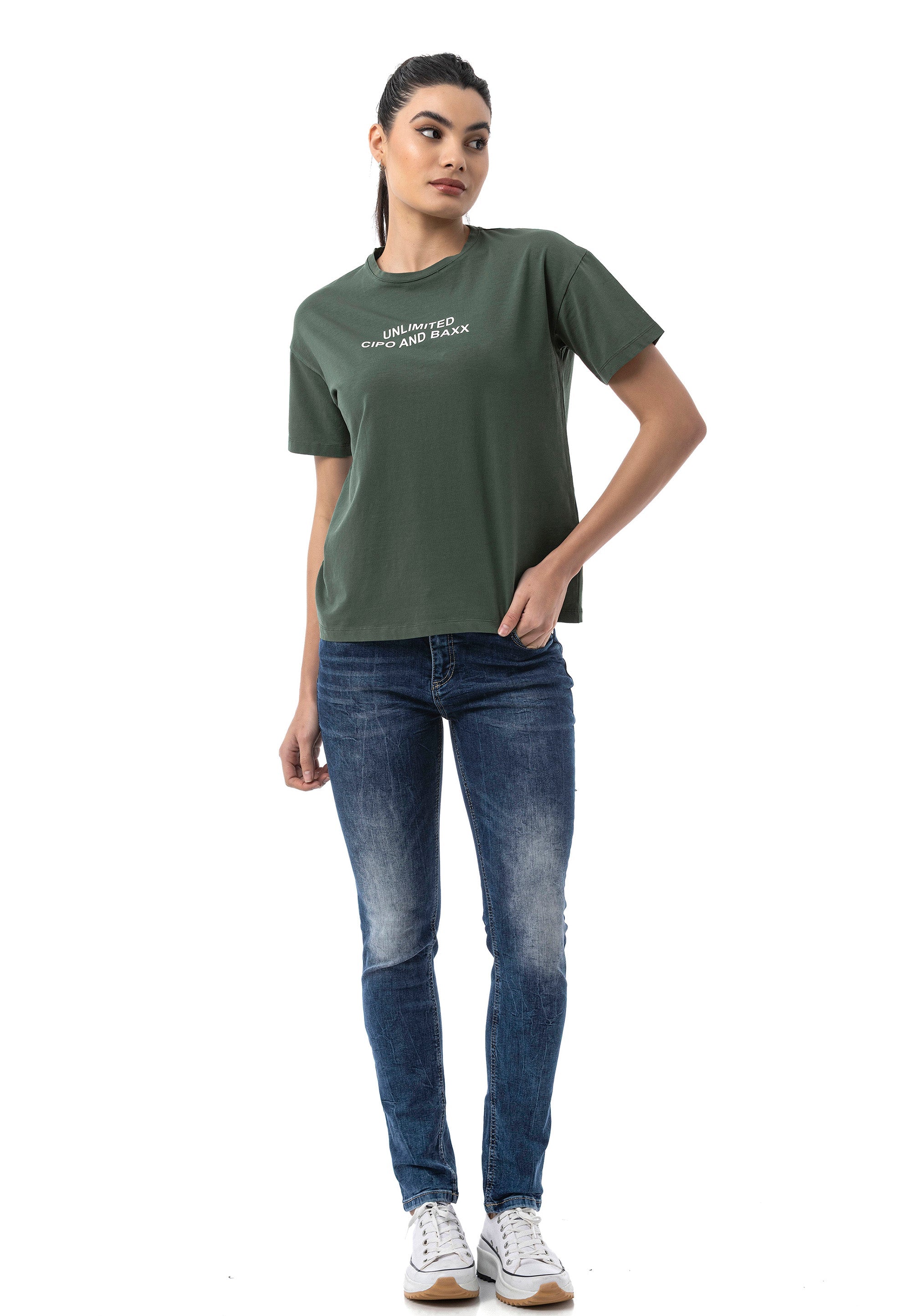 WT390 Women's Regular Fit Printed Basic T-Shirt