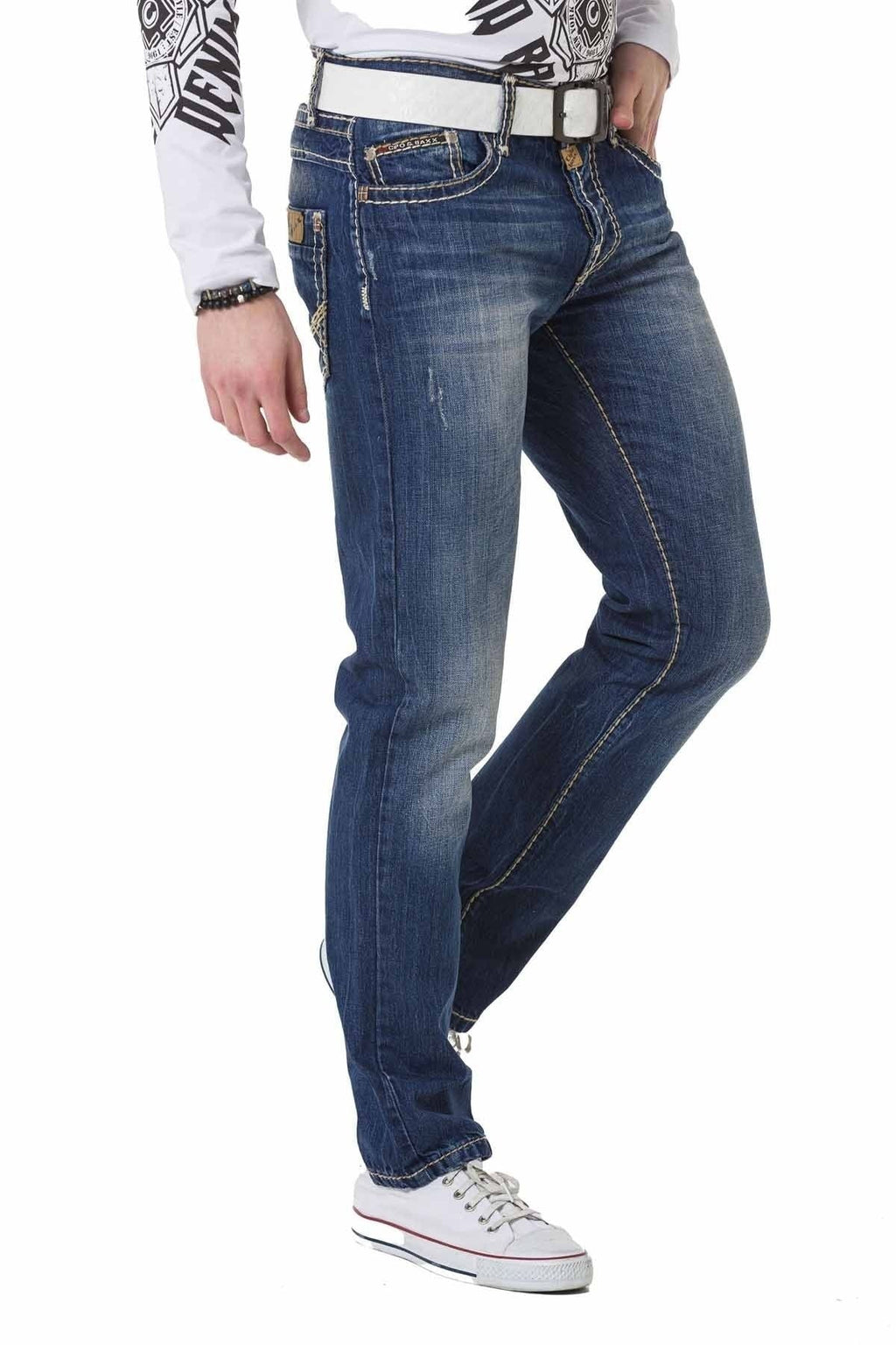 C-0688 Contrast Stitch Relaxed Fit Men's Jeans