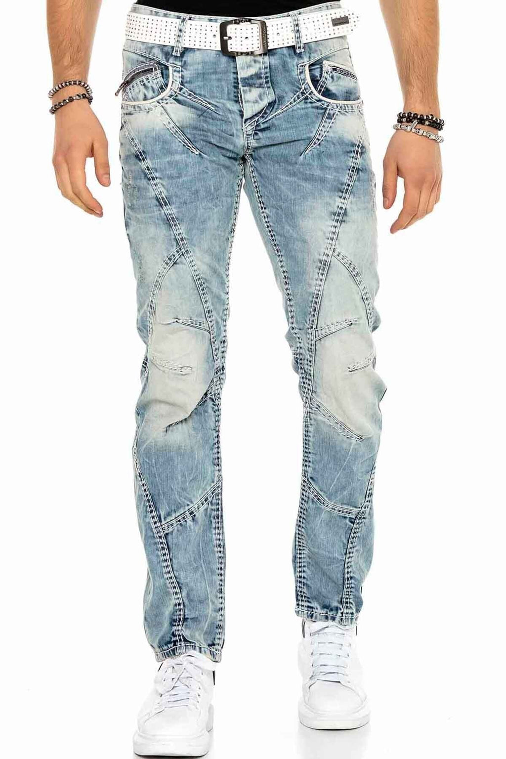 C-0894A Stitched Distressed Men's Jeans