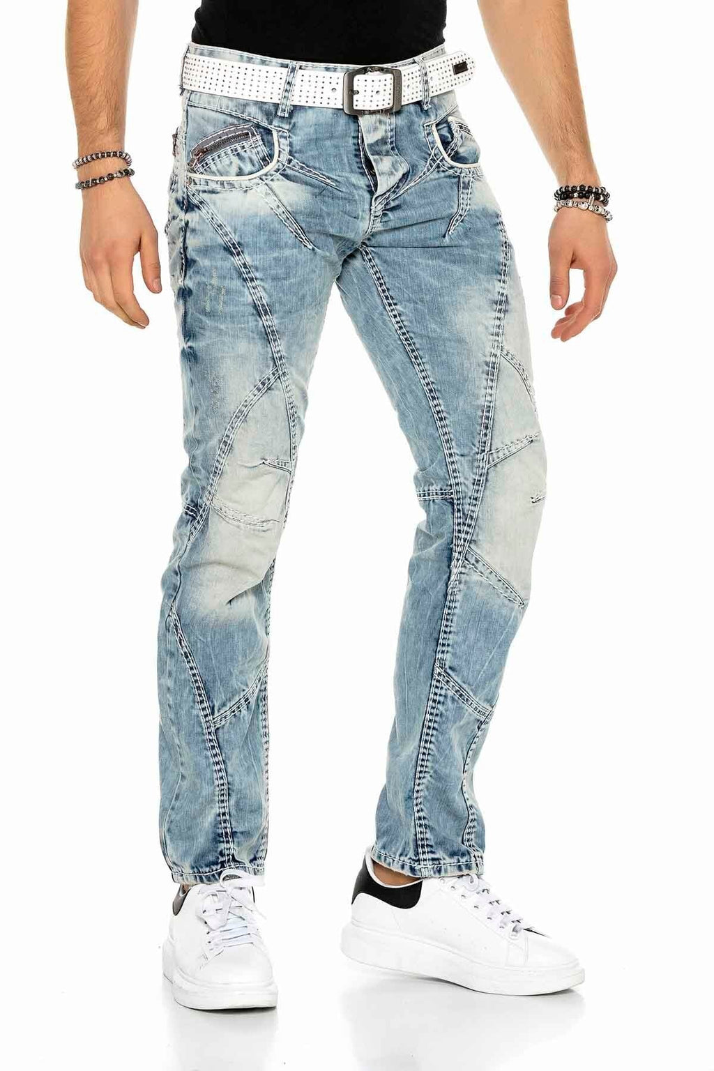 C-0894A Stitched Distressed Men's Jeans