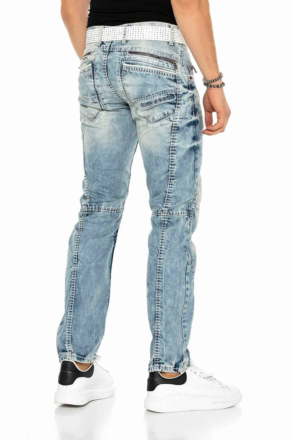 C-0894A Stitched Distressed Men's Jeans