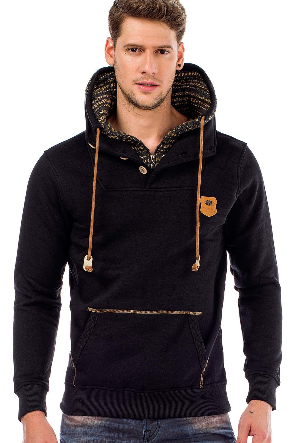 C44200 Double Collar Knit Detail Men's Sweatshirt