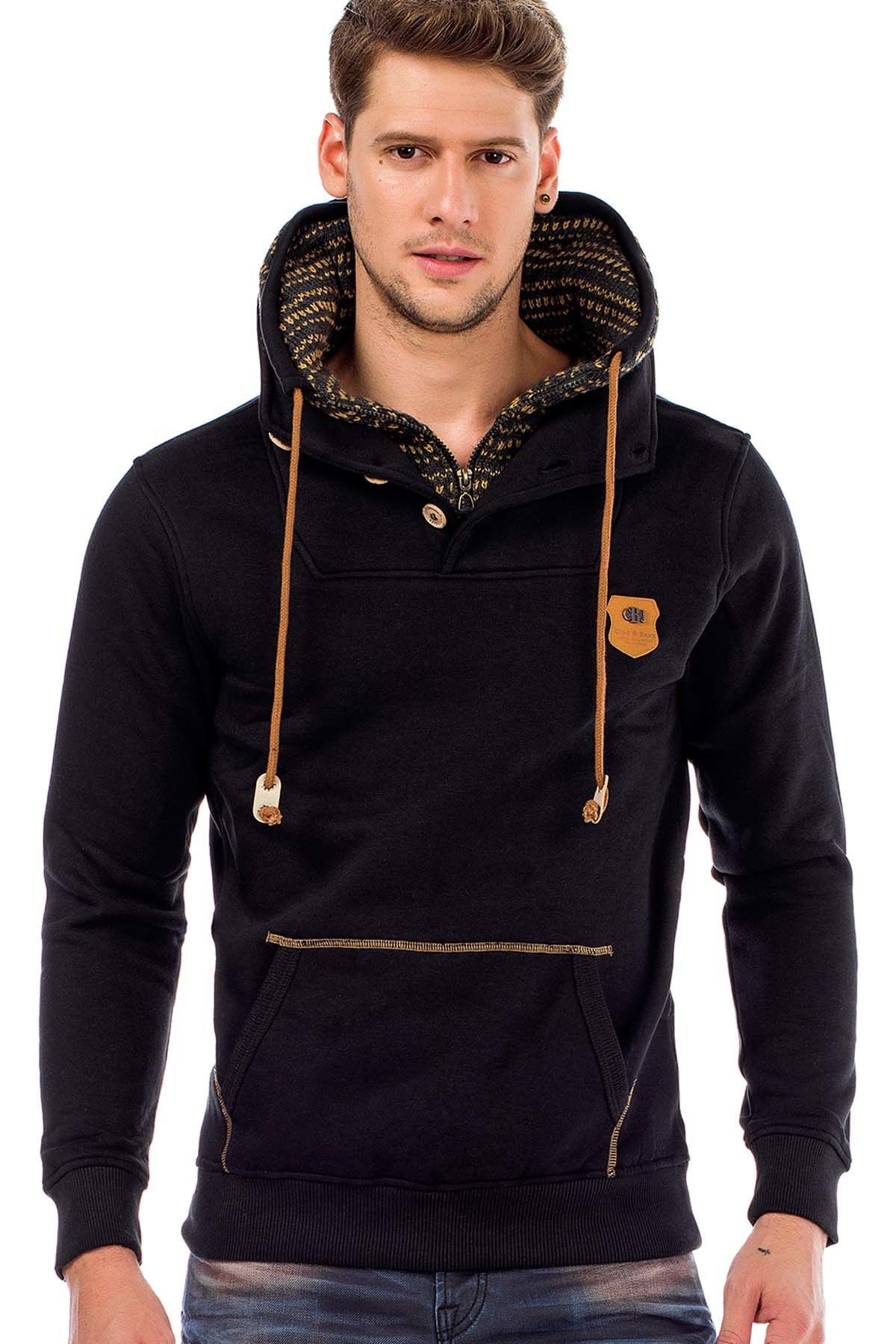 C44200 Double Collar Knit Detail Men's Sweatshirt