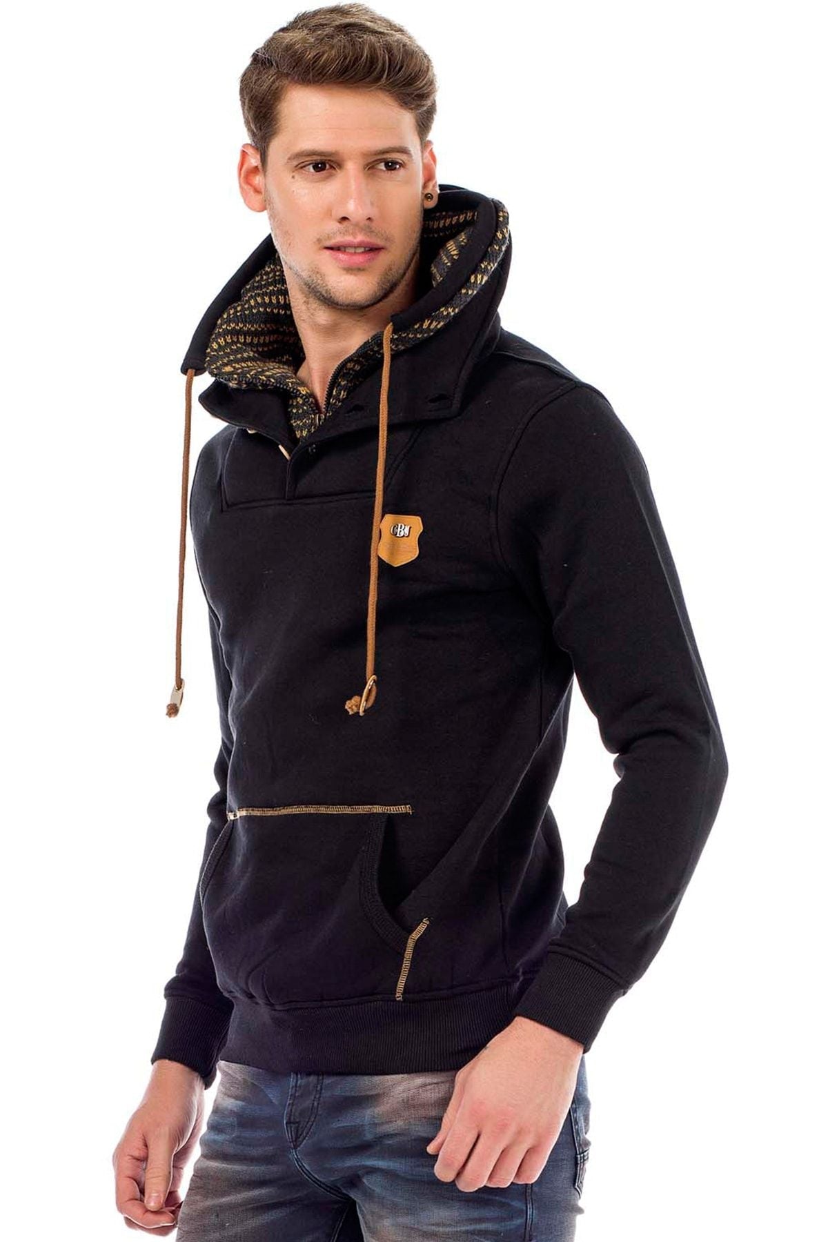 C44200 Double Collar Knit Detail Men's Sweatshirt