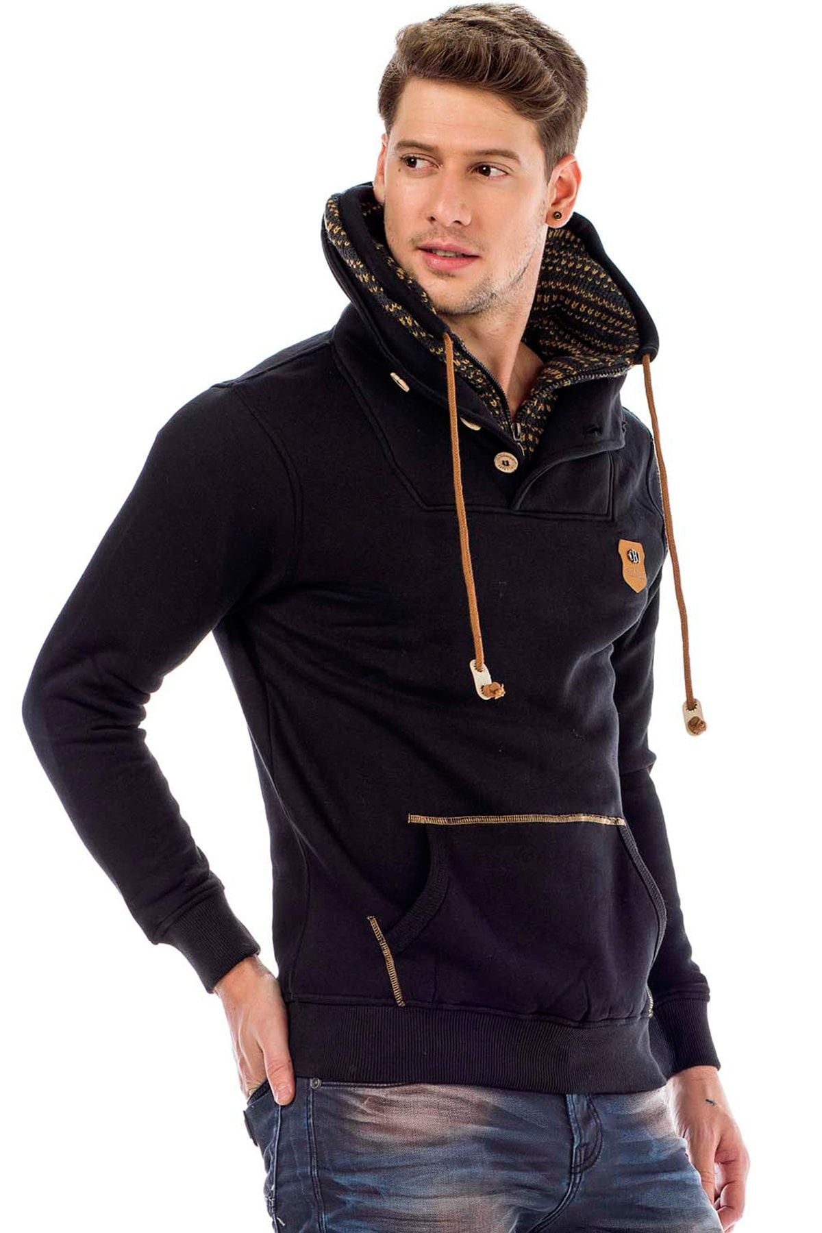 C44200 Double Collar Knit Detail Men's Sweatshirt