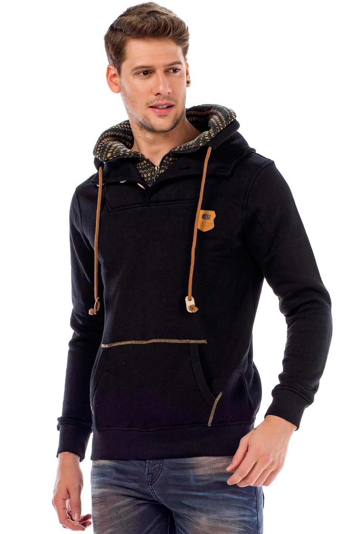 C44200 Double Collar Knit Detail Men's Sweatshirt