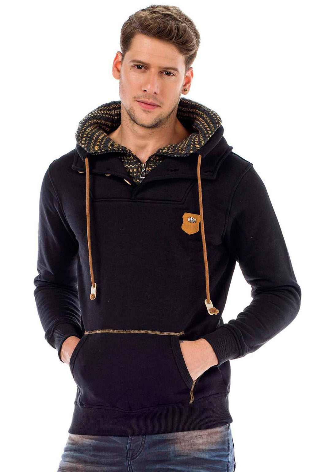 C44200 Double Collar Knit Detail Men's Sweatshirt