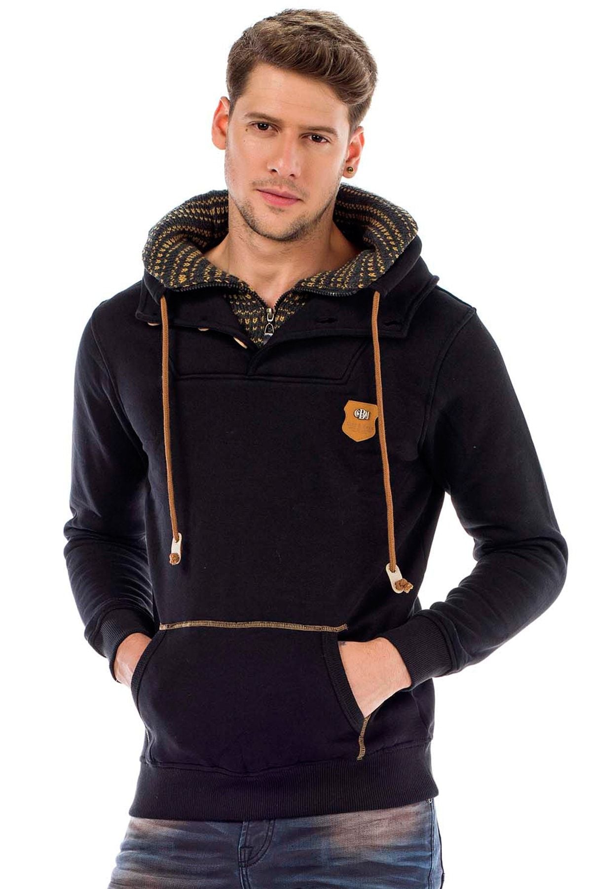 C44200 Double Collar Knit Detail Men's Sweatshirt