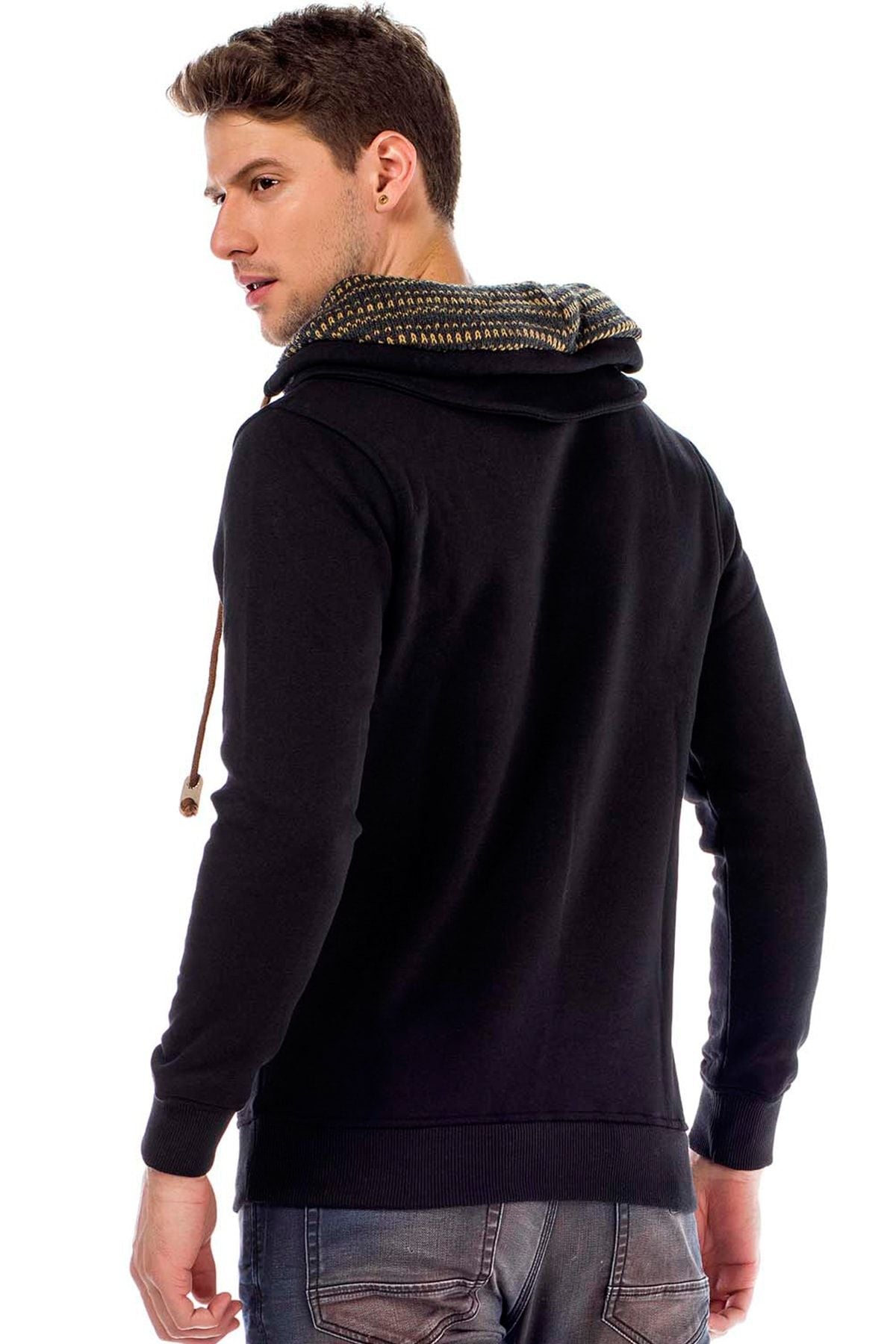 C44200 Double Collar Knit Detail Men's Sweatshirt