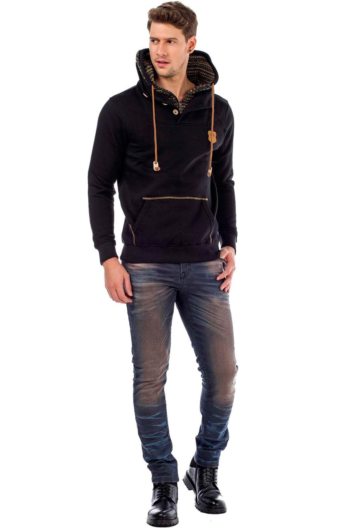 C44200 Double Collar Knit Detail Men's Sweatshirt