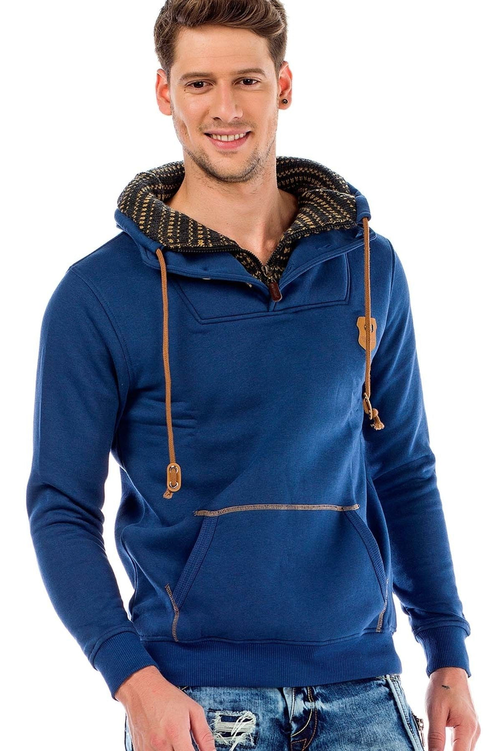 C44200 Double Collar Knit Detail Men's Sweatshirt