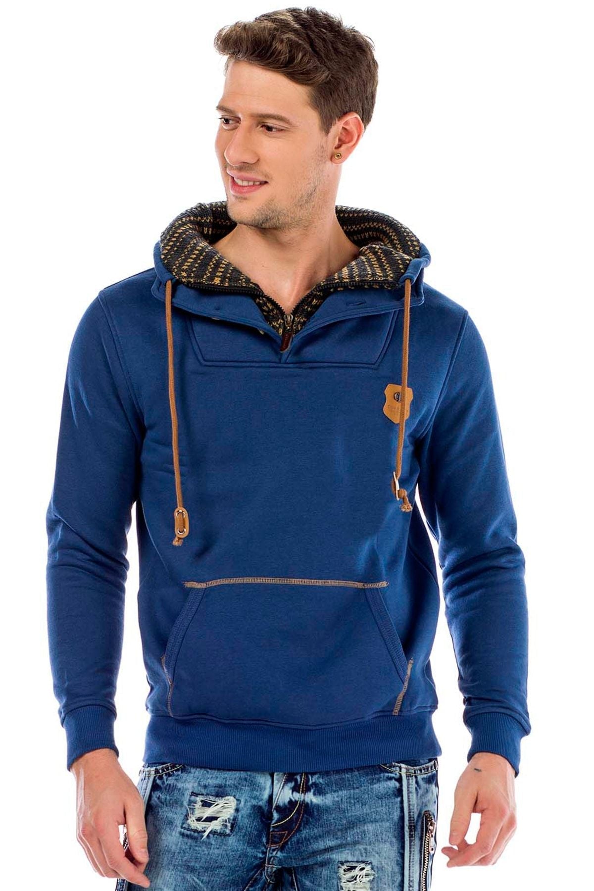 C44200 Double Collar Knit Detail Men's Sweatshirt