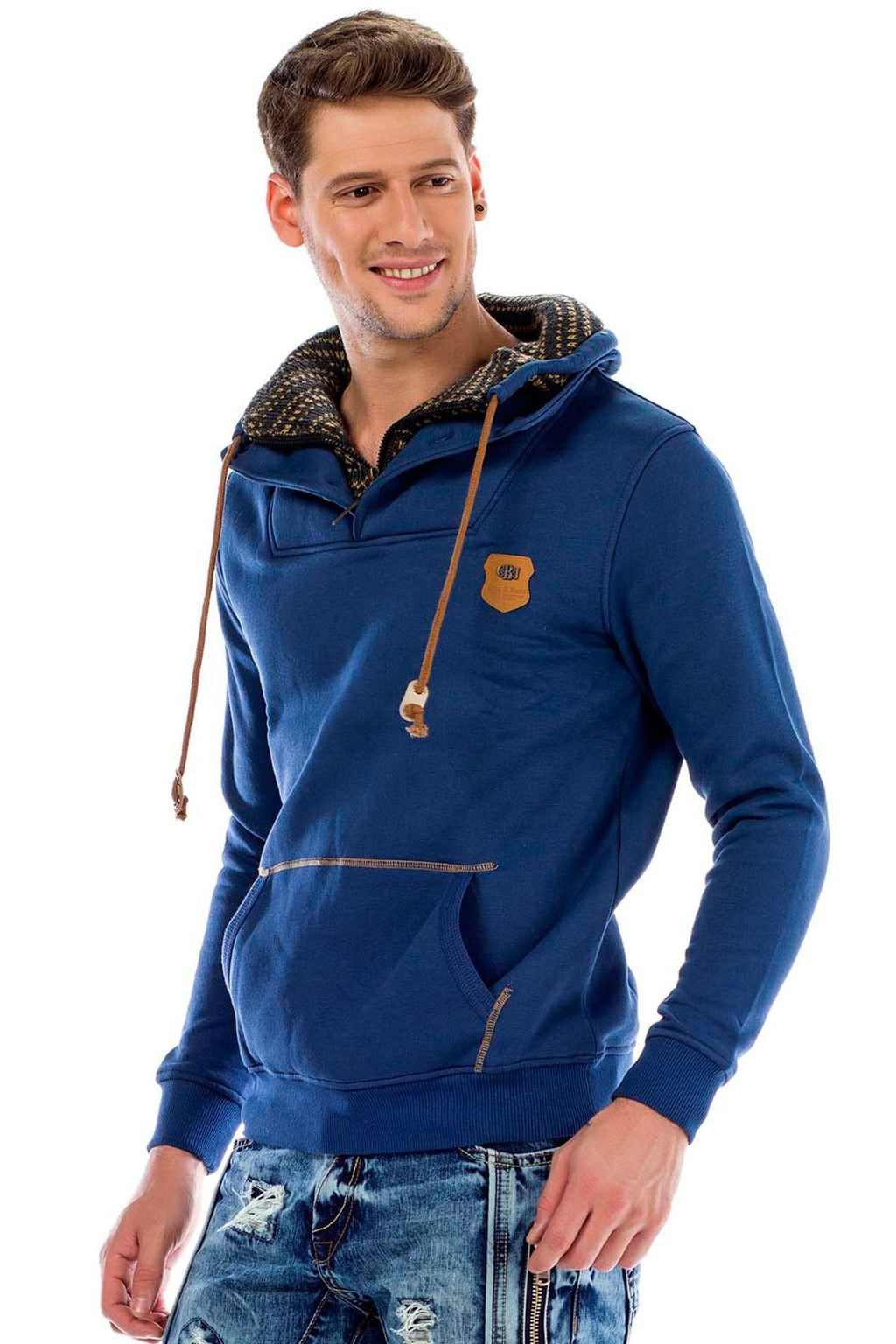 C44200 Double Collar Knit Detail Men's Sweatshirt