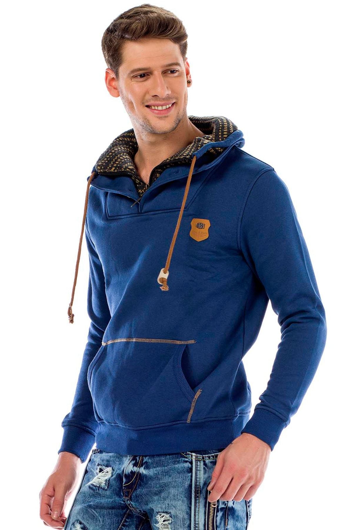 C44200 Double Collar Knit Detail Men's Sweatshirt