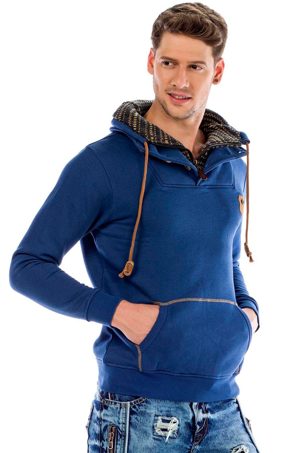 C44200 Double Collar Knit Detail Men's Sweatshirt