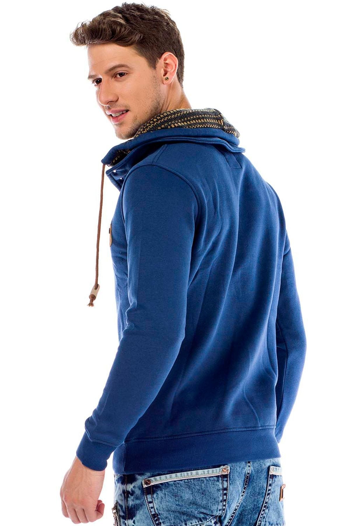 C44200 Double Collar Knit Detail Men's Sweatshirt