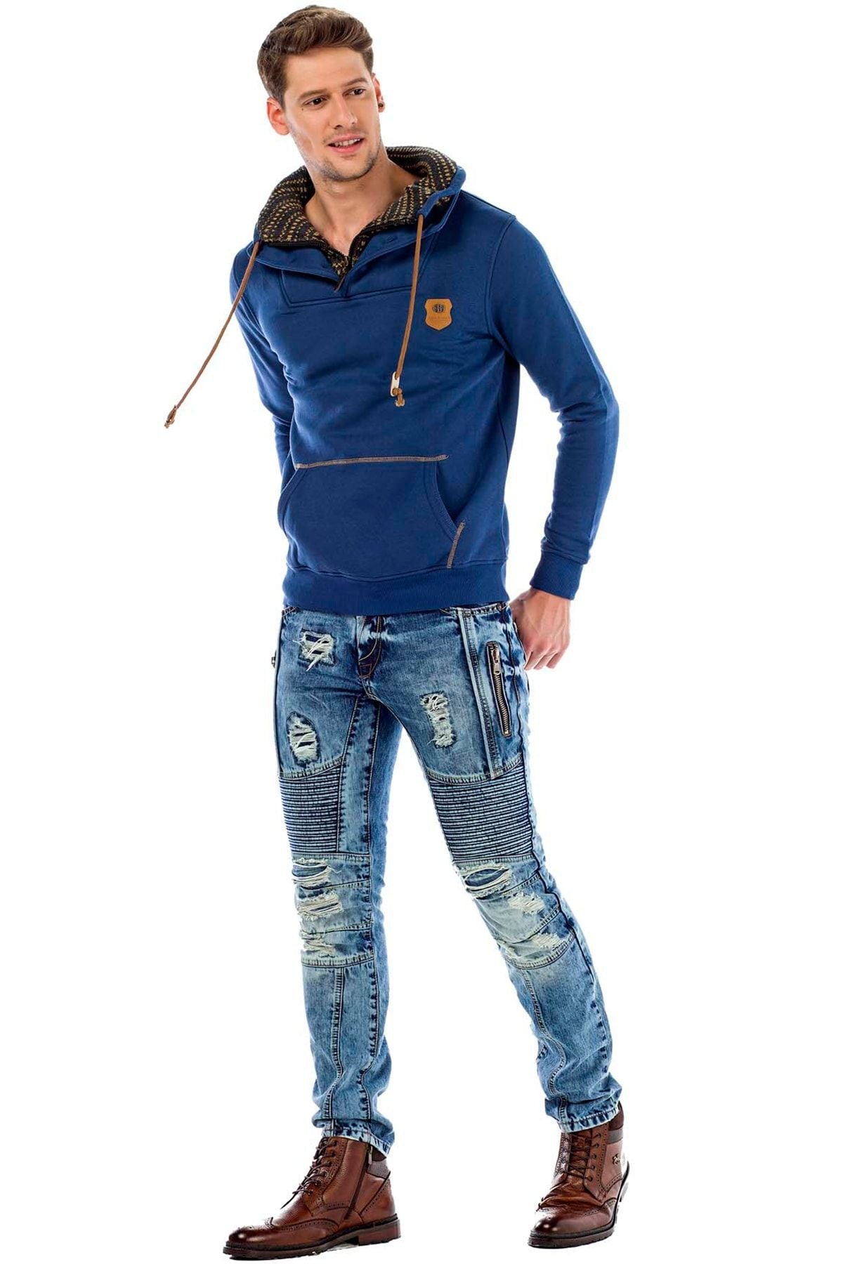 C44200 Double Collar Knit Detail Men's Sweatshirt