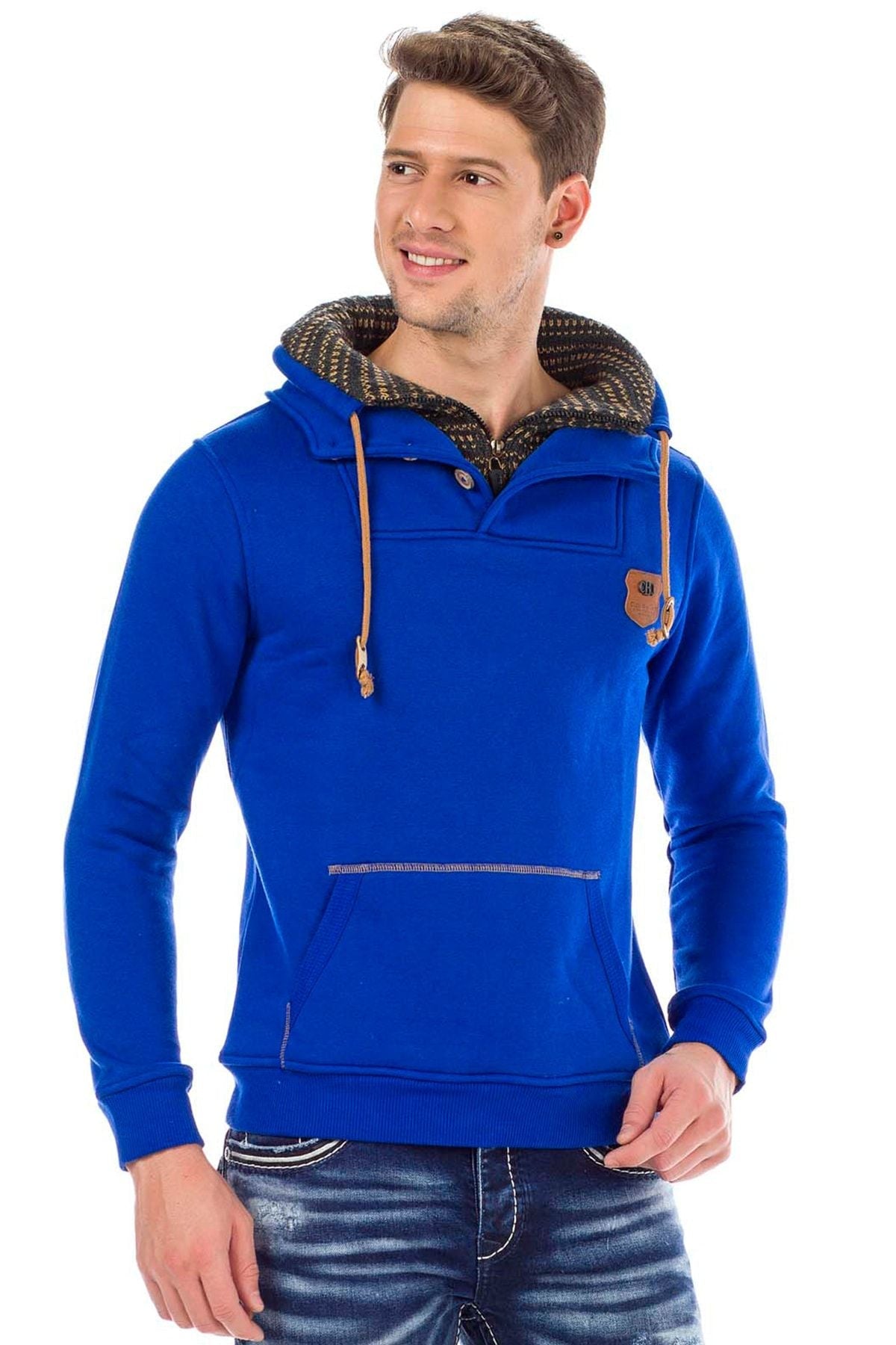 C44200 Double Collar Knit Detail Men's Sweatshirt