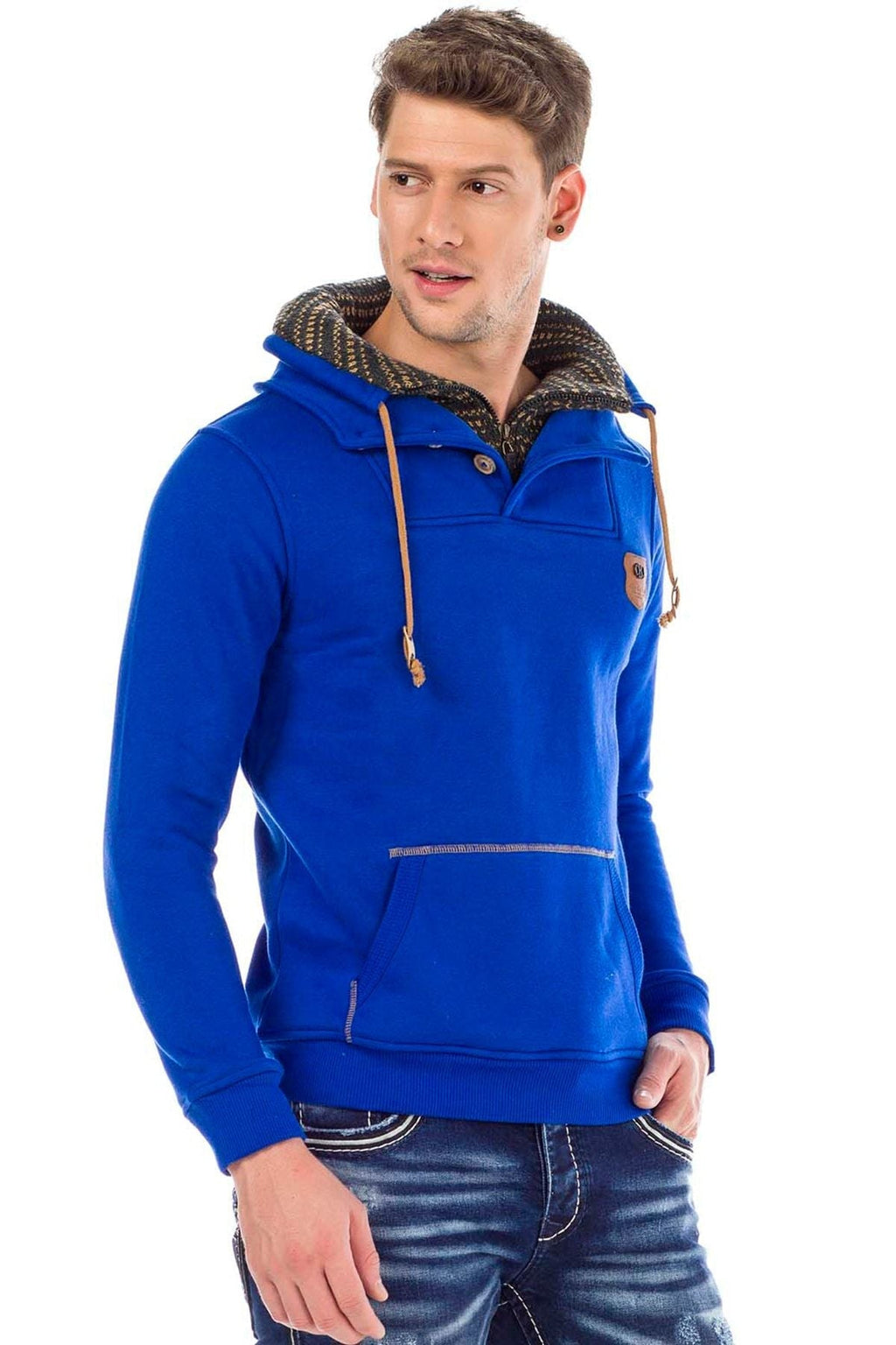 C44200 Double Collar Knit Detail Men's Sweatshirt