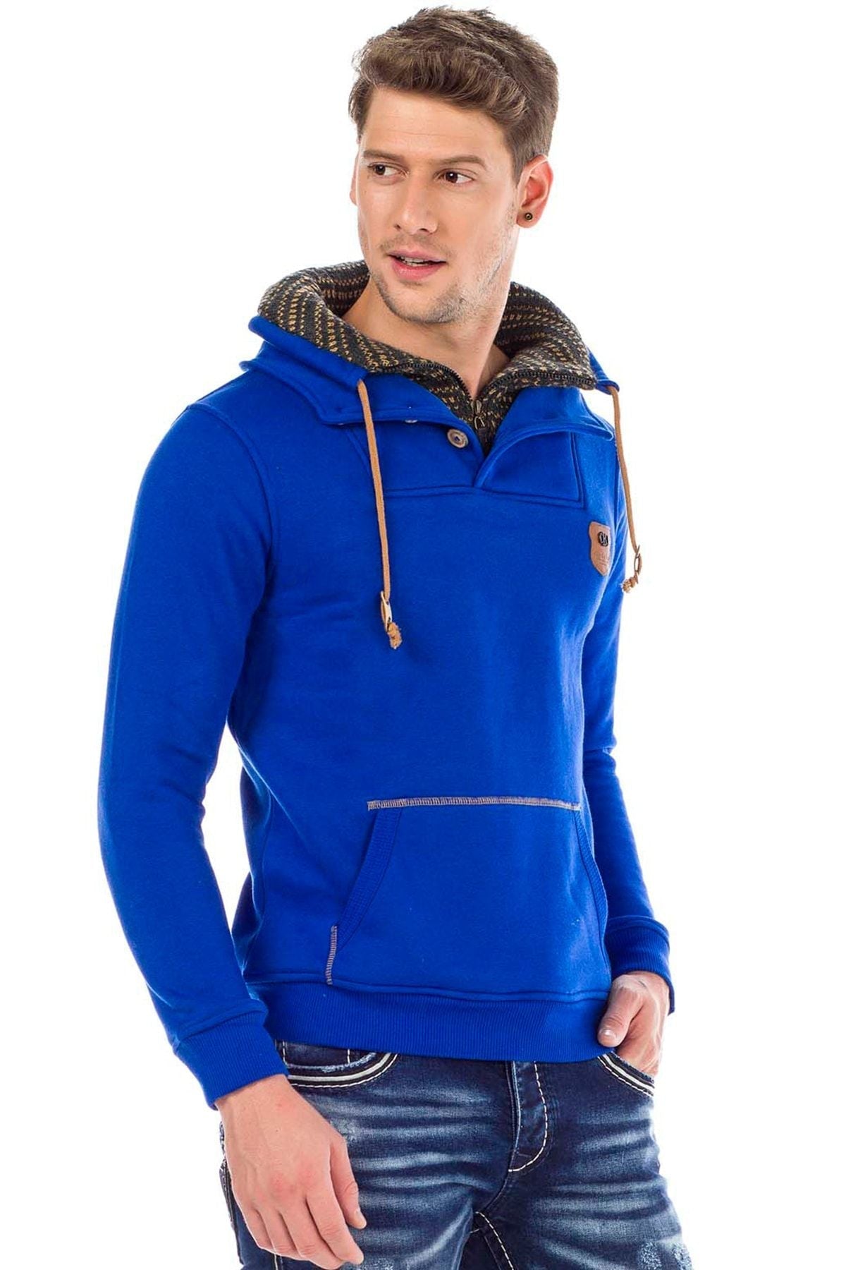 C44200 Double Collar Knit Detail Men's Sweatshirt