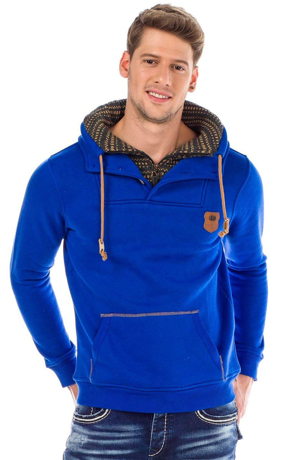 C44200 Double Collar Knit Detail Men's Sweatshirt