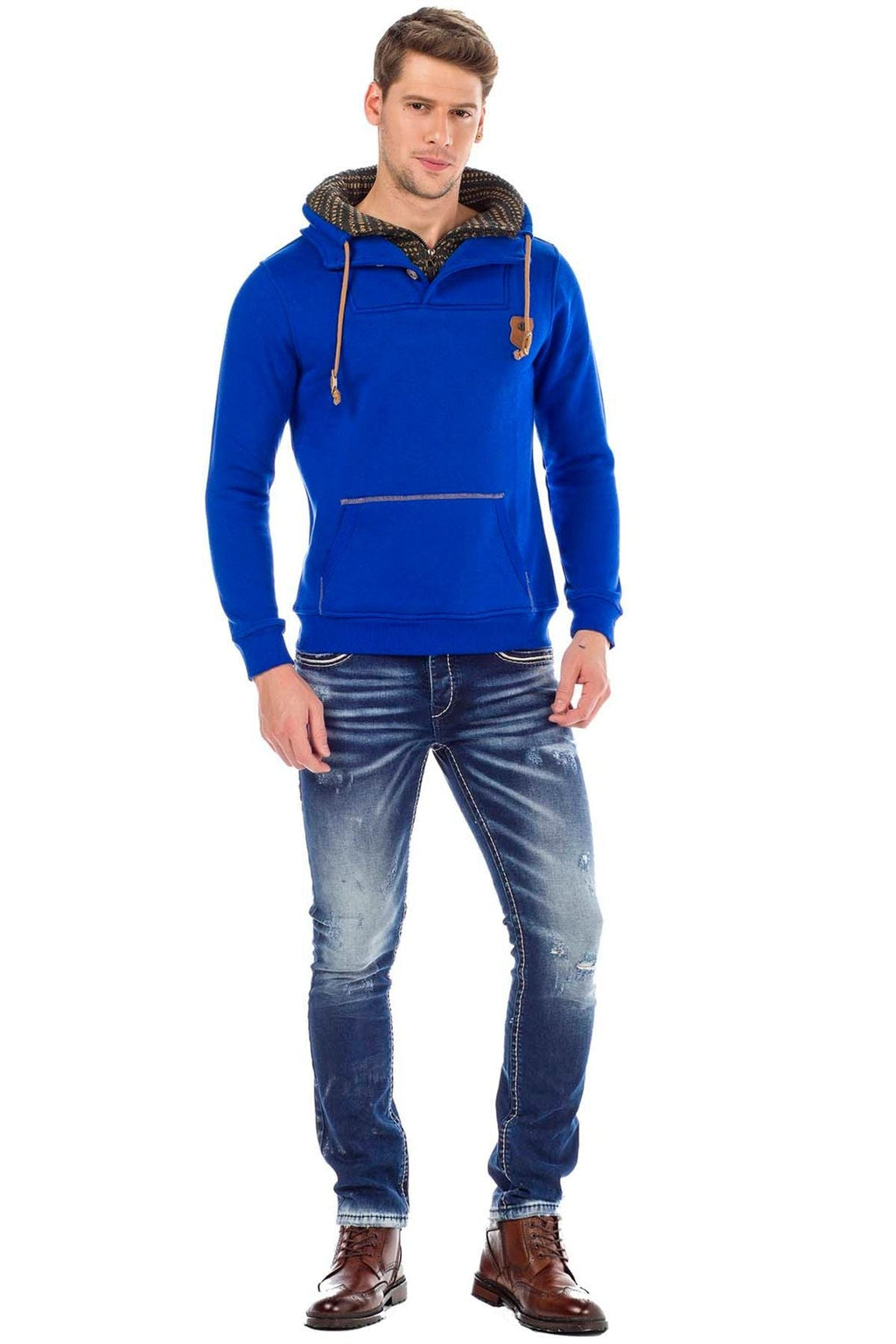 C44200 Double Collar Knit Detail Men's Sweatshirt
