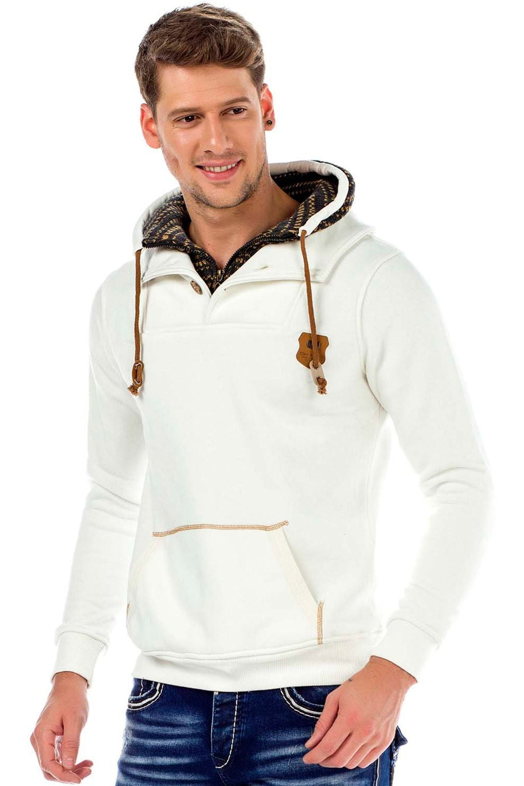 C44200 Double Collar Knit Detail Men's Sweatshirt