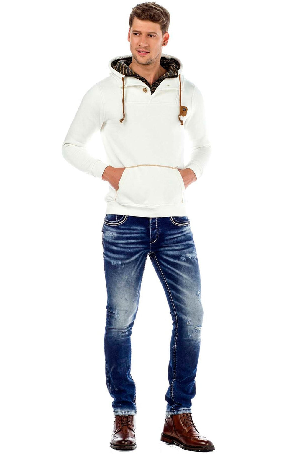 C44200 Double Collar Knit Detail Men's Sweatshirt