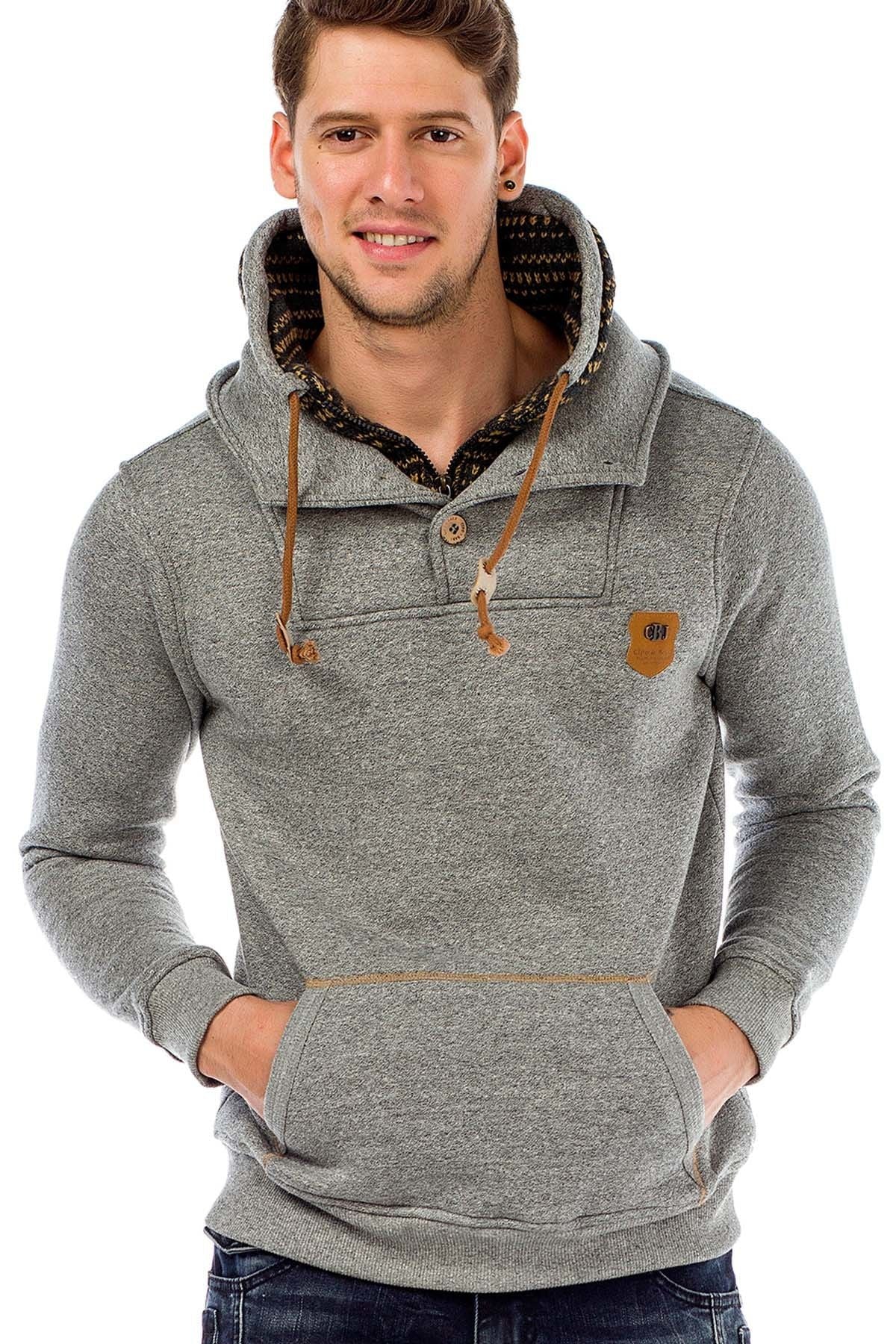 C44200 Double Collar Knit Detail Men's Sweatshirt
