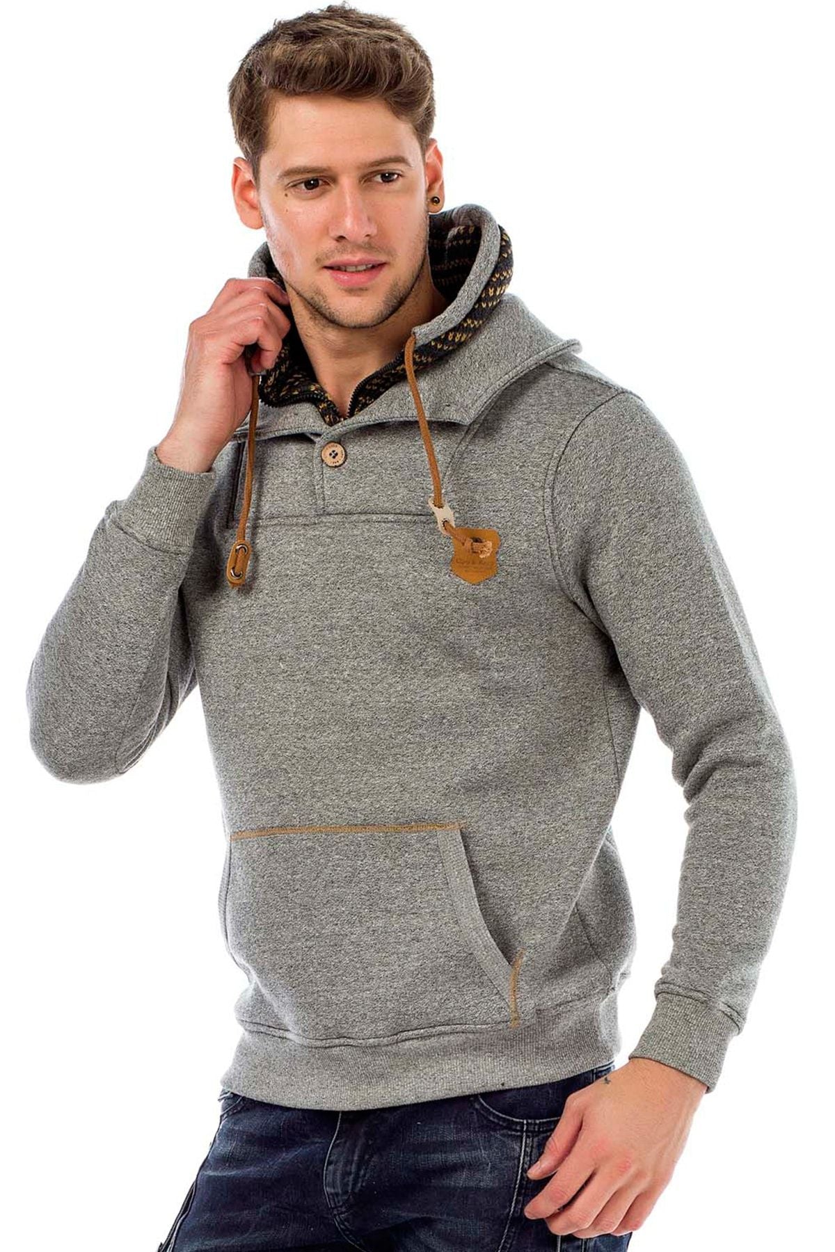 C44200 Double Collar Knit Detail Men's Sweatshirt