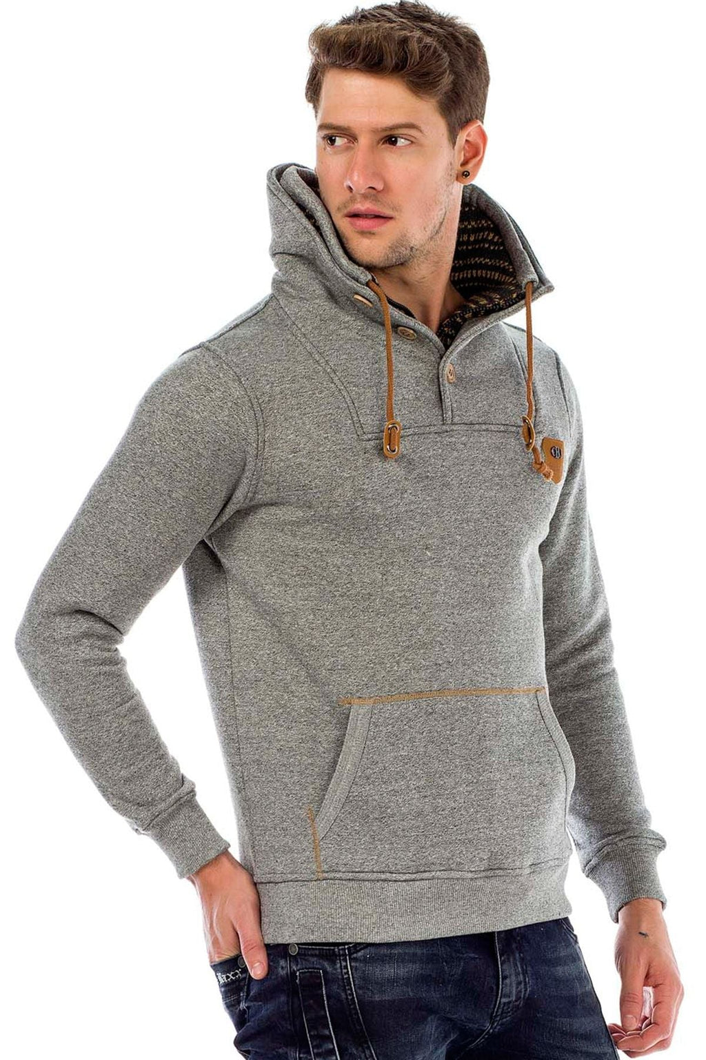 C44200 Double Collar Knit Detail Men's Sweatshirt