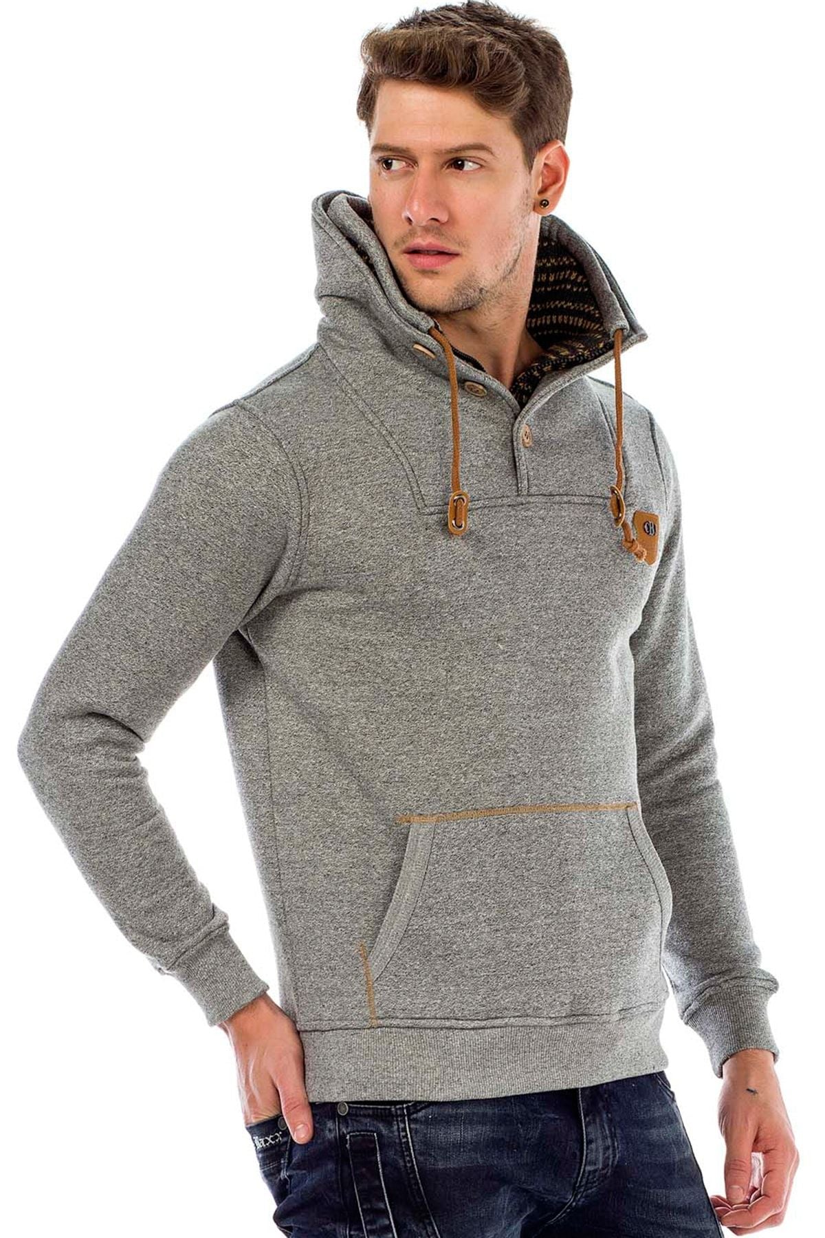 C44200 Double Collar Knit Detail Men's Sweatshirt