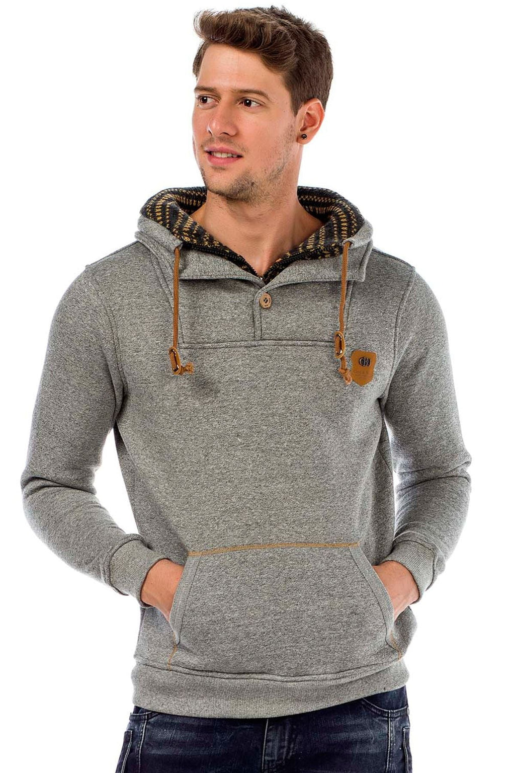 C44200 Double Collar Knit Detail Men's Sweatshirt