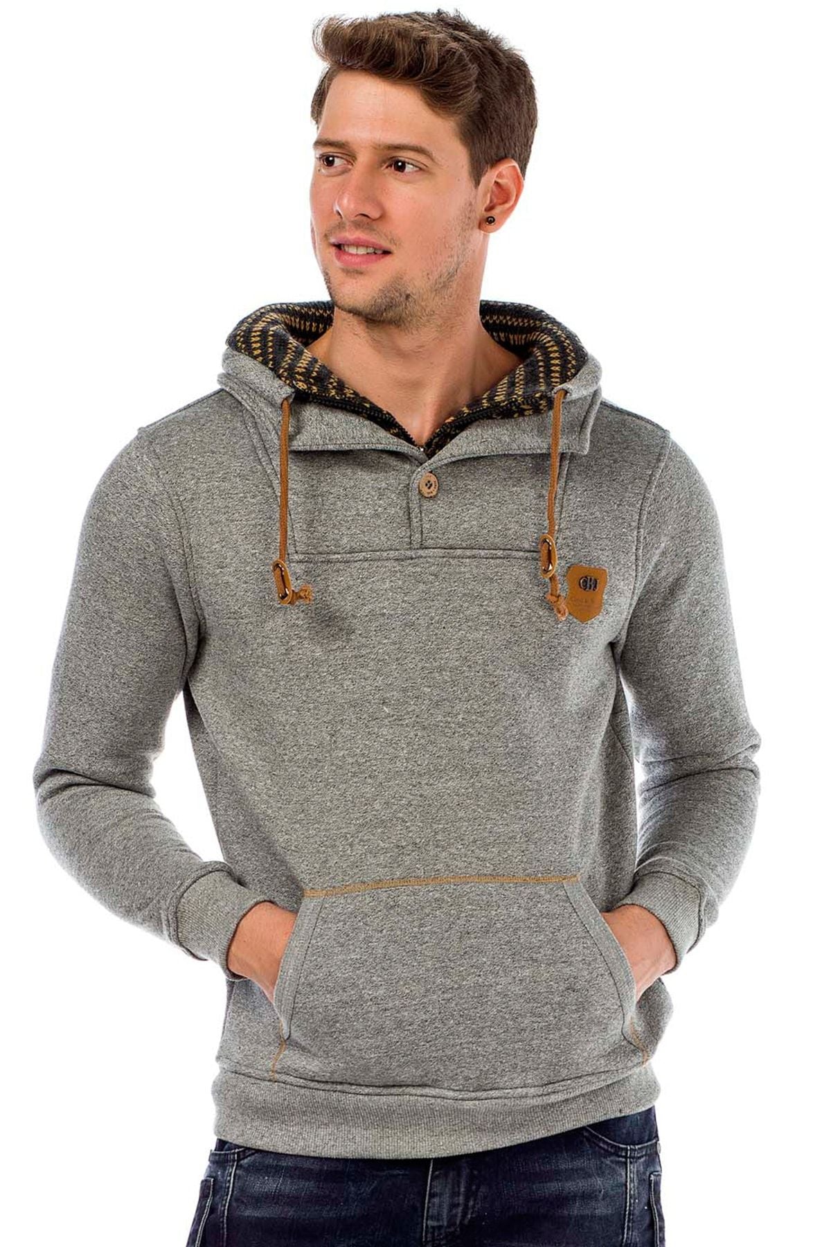 C44200 Double Collar Knit Detail Men's Sweatshirt